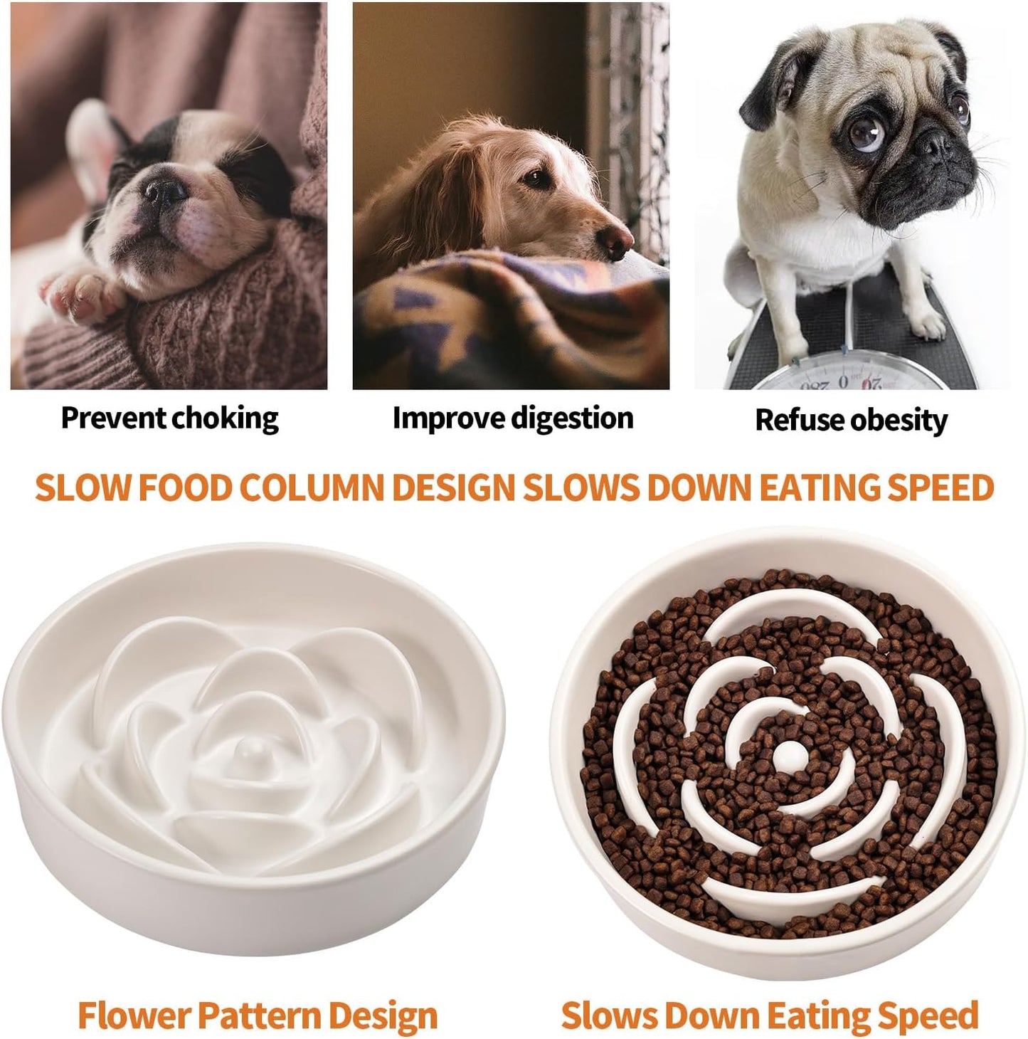 8.26 in White Ceramic Slow Feeder Dog Bowl for Medium and Large Breed,Pet Feeding Dog Food Water Dish Heavy Wighted,Puppy Bowl for Fast Eaters,Puzzle Slow Eating Dish Modern Maze