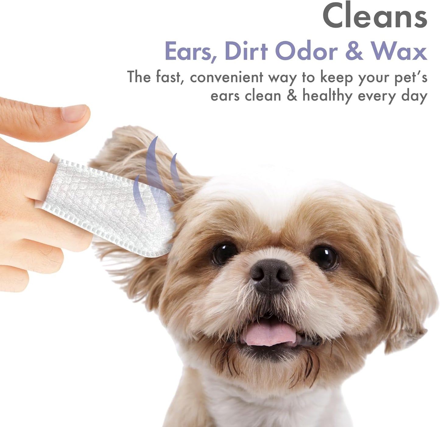 Petkin Fingertip Ear Wipes for Dogs and Cats, 100 Finger Wipes - Slip-On, Snug Fit, Micro-Bristle Fabric - Cleans Ears, Dirt, Odor and Wax - Convenient, Ideal for Home and Travel - Fresh Scent