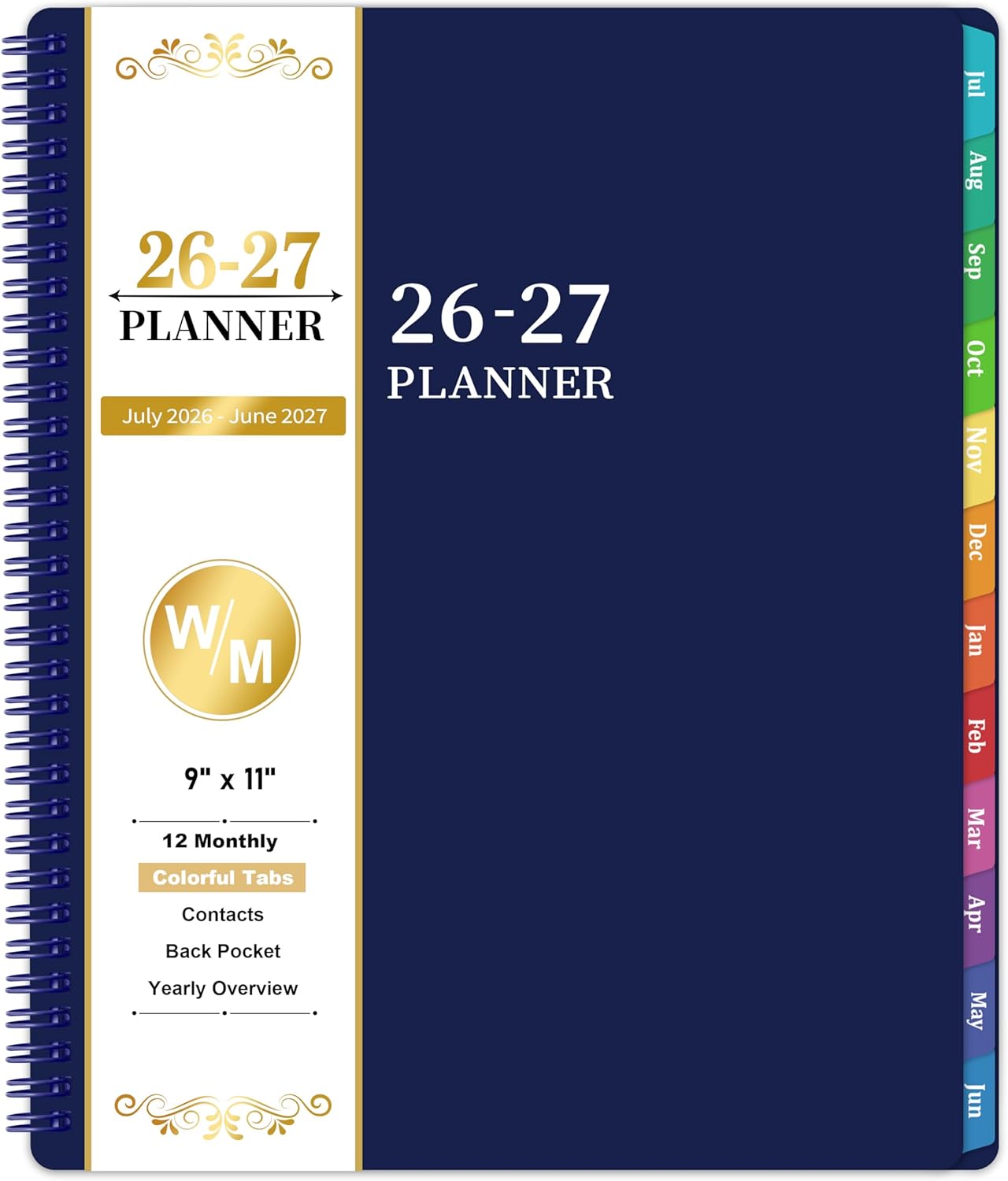 Academic Planner 2026-2027- 2026-2027 planner weekly and monthly, Jul.2026-Jun.2027, 9"×11", Planner 26-27 Weekly and Monthly Planner with Inner Pocket, Colorful Tabs, Twin-wire Binding - Navy