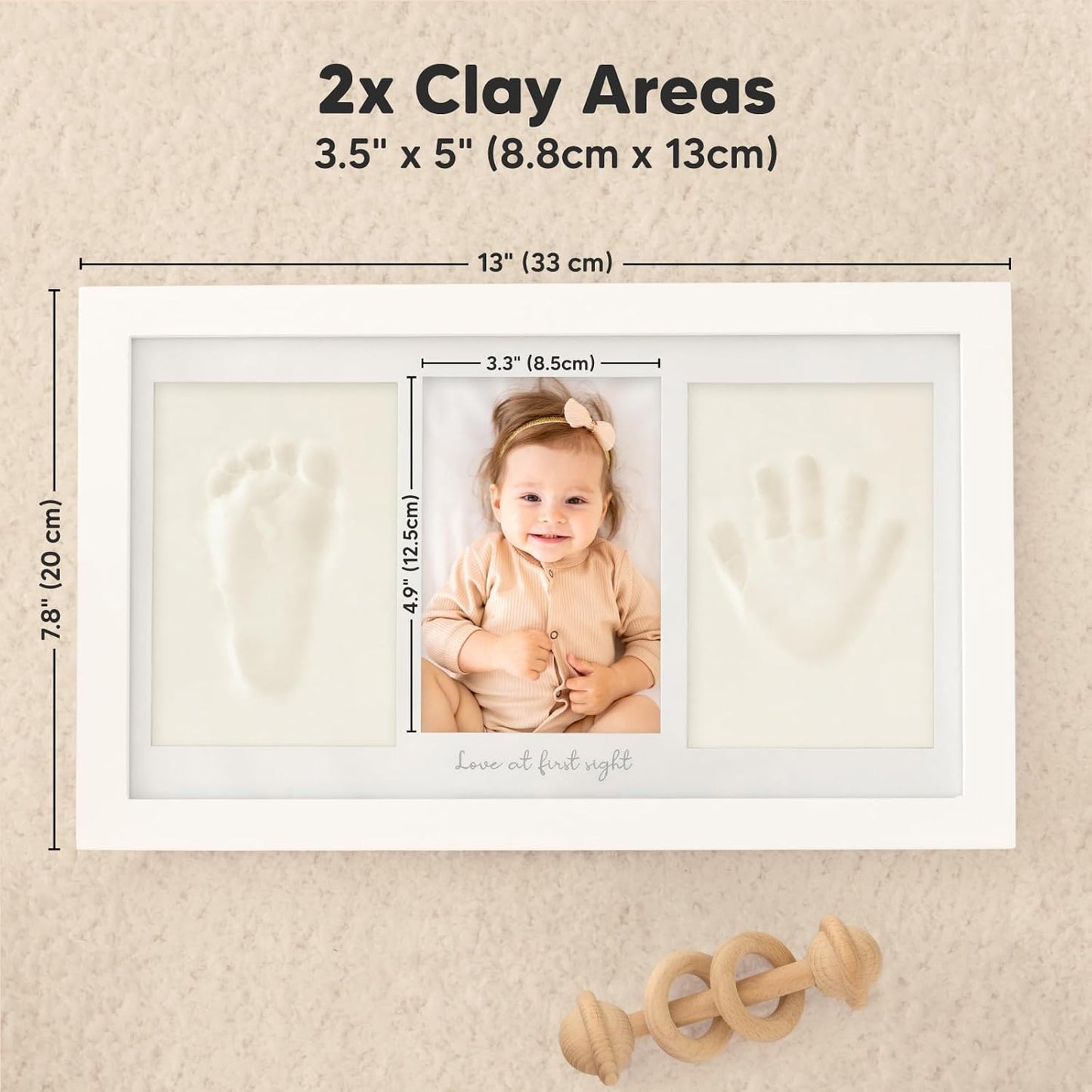 KeaBabies Baby Hand and Footprint Kit - Clay Handprint Keepsake Frame, Newborn Nursery Picture Frame, Personalized New Mom Gifts for Baby First Christmas Shower (Alpine White)