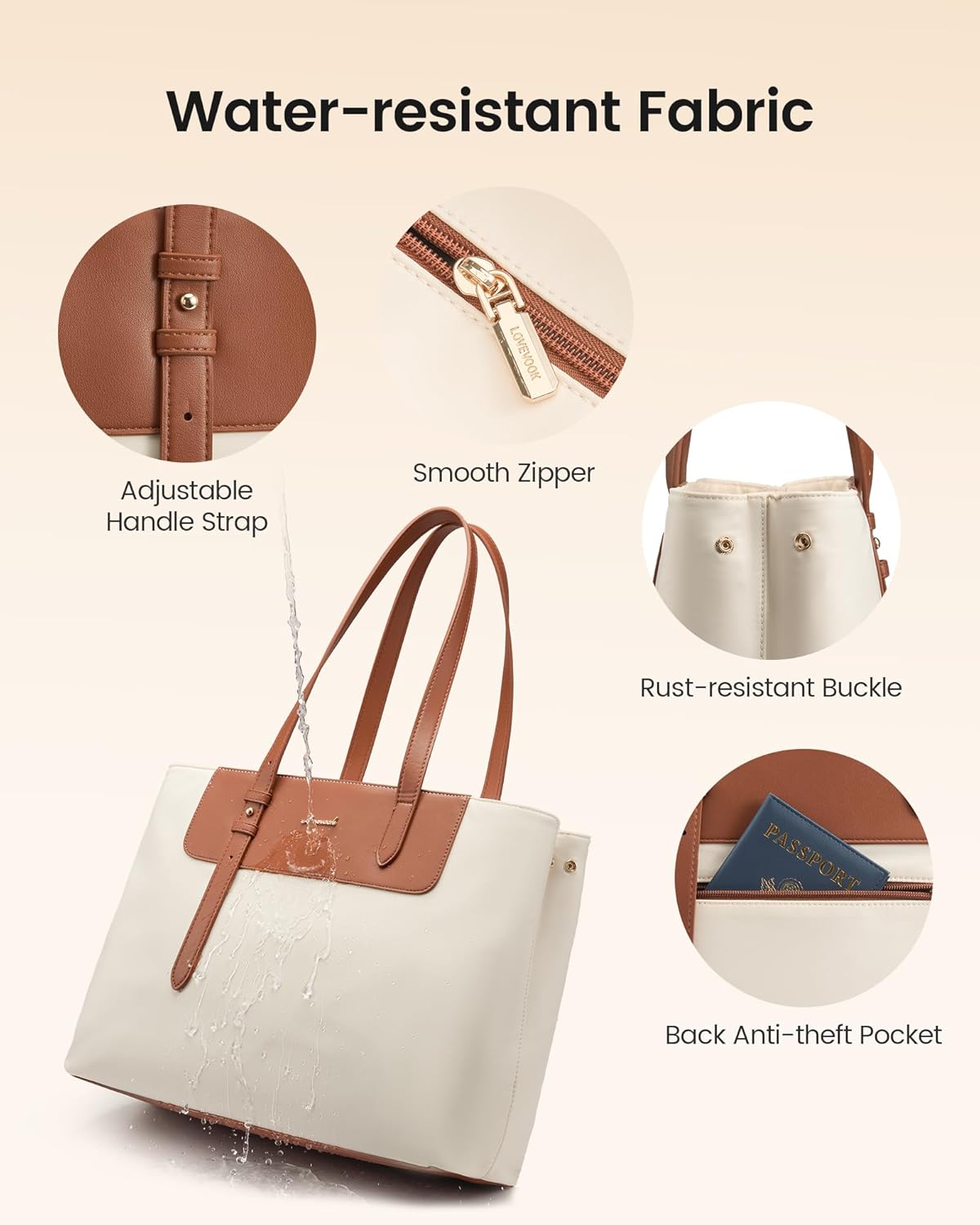 LOVEVOOK Laptop Tote Bag for Women, Water-Resistant Work Tote Bag Large Capacity Computer Bag for Travel, Nylon & PU