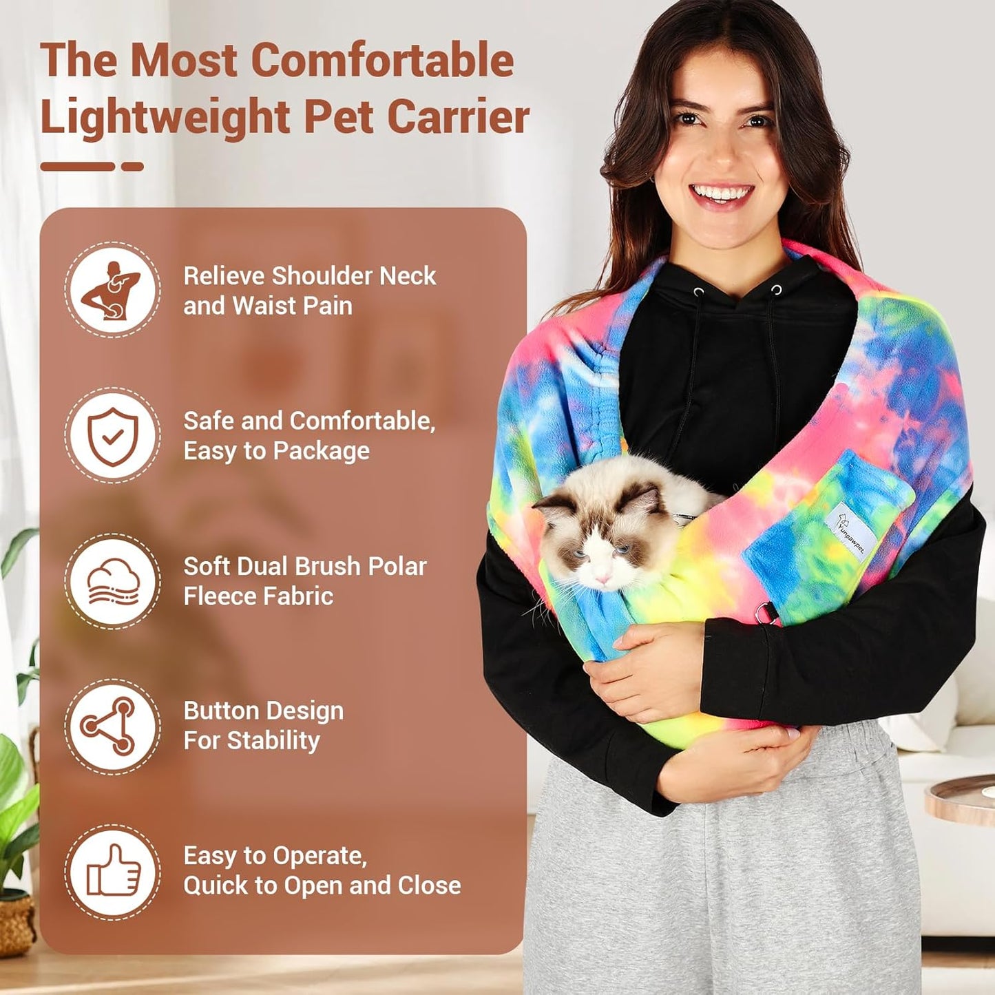 Dog Sling Carrier for Cats and Small Dogs – Hands Free Pet Sling with Adjustable Safety Strap & Buckle, Soft Cat Sling Carrier for Snuggling, Portable Dog Carrier Sling (Medium, Fruits)