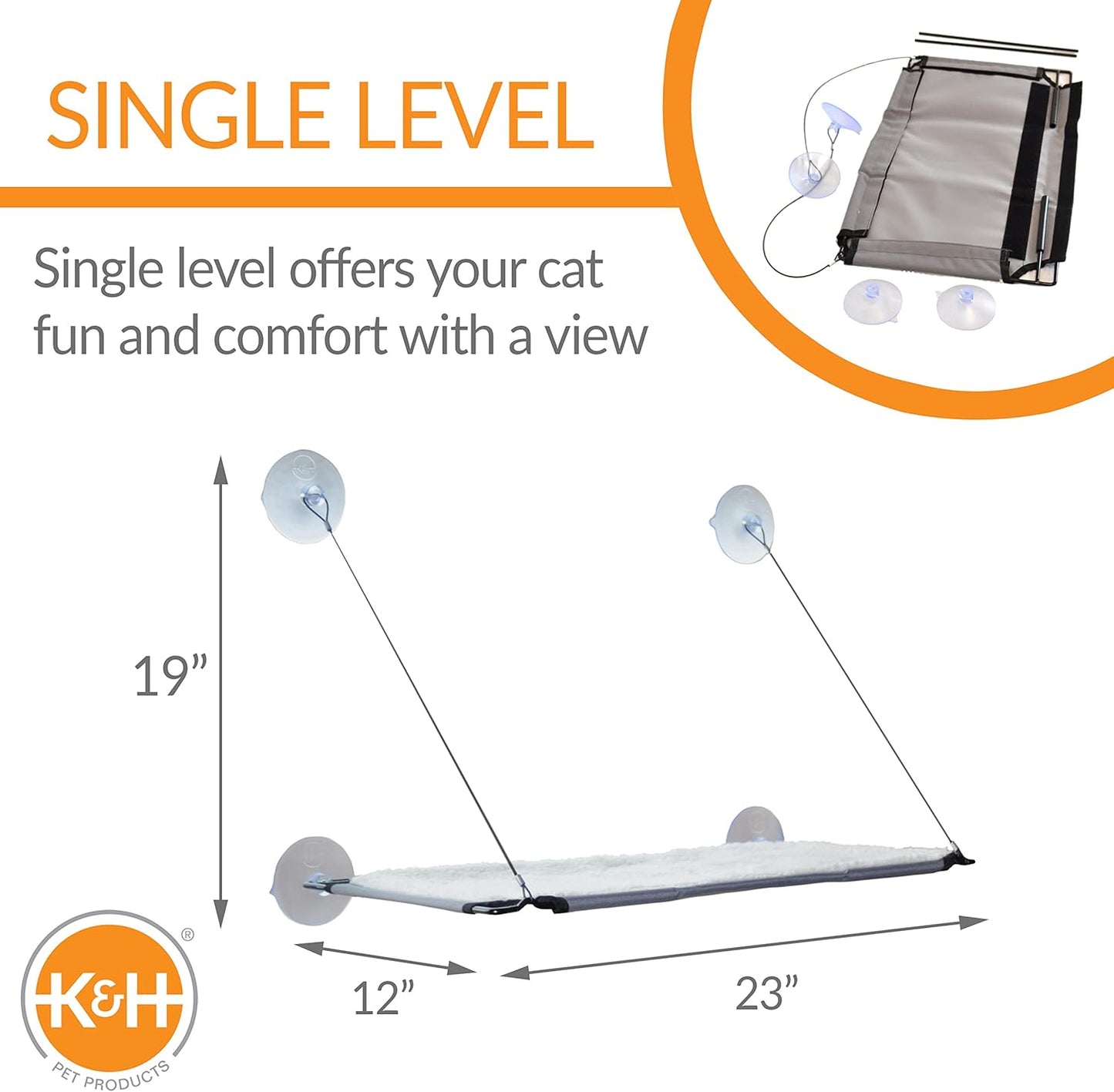 K&H Pet Products Window Lounger Cat Window Perch for Large Cats, Sturdy Kitty Sill Window Hammock Bed, Steel Frame, Sturdy Suction Cups, Washable Shelf Cover, Foldable - 23 X 12in Fleece