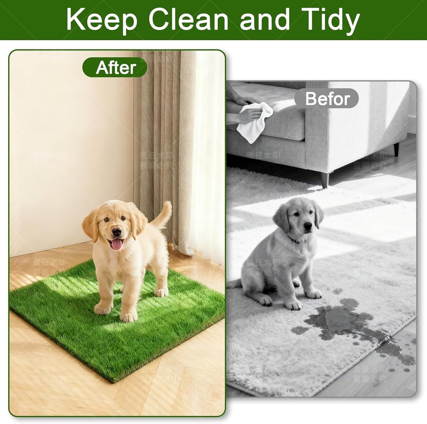 Washable Artificial Grass Pads for Dogs, 2-Pack 18x23 Inch Reusable Turf Mats, Realistic Grass for Indoor Puppy Potty Training.