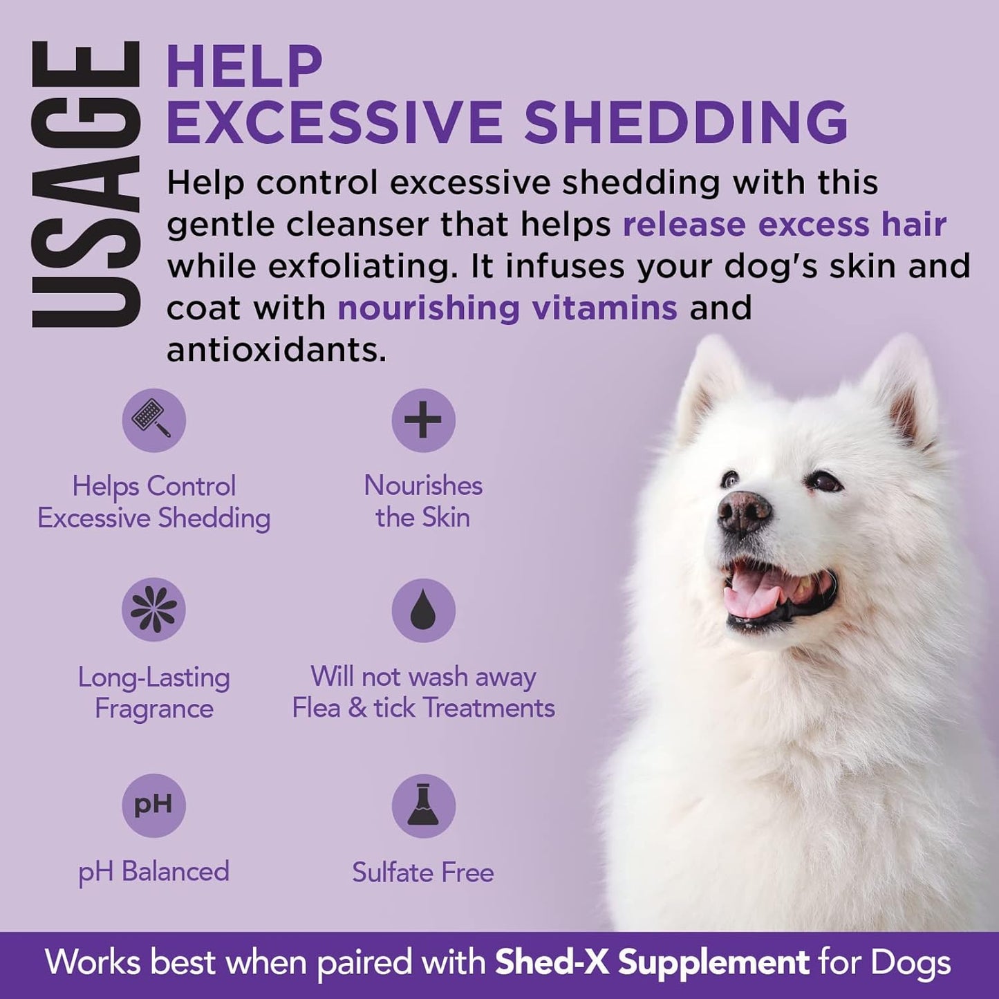 Shed-X Shed Control Shampoo for Dogs, 16 oz – Reduce Shedding – Shampoo Infuses Skin and Coat with Vitamins and Antioxidants to Clean, Release Excess Hair, and Exfoliate