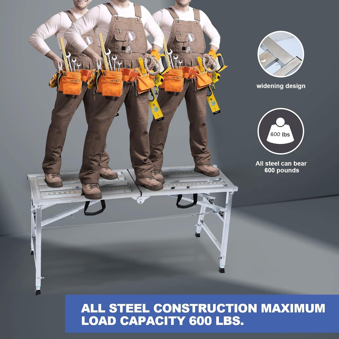 Adjustable Scaffolding Platform with 600 lb Duty Rating, Steel Step Ladder, Portable Folding Work Platform for RV Cleaning High Painting Walls, Drywall, Decorating (140 CM)