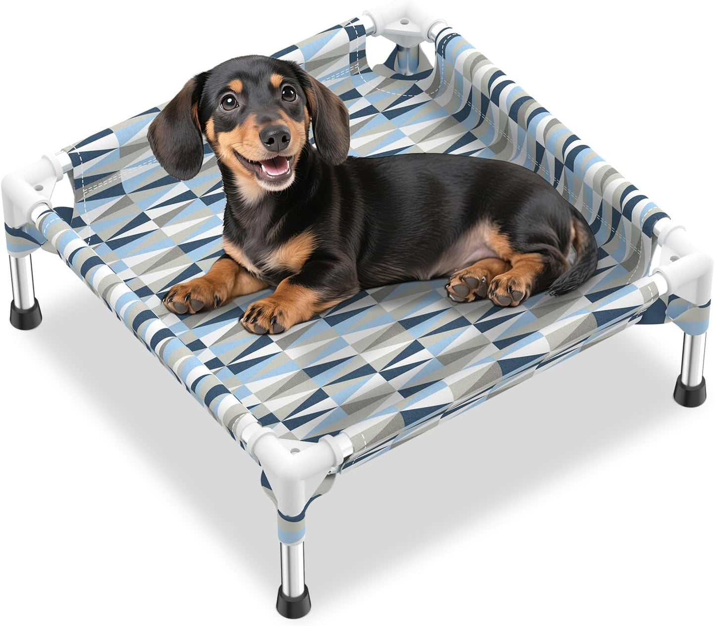 Elevated Dog Bed with Full Guardrail, Raised Dog Sofa Beds, Rectangular Sleeping Puppy Bed，Cooling Outdoor Pet Cot with Breathable Cotton Fabric (Small