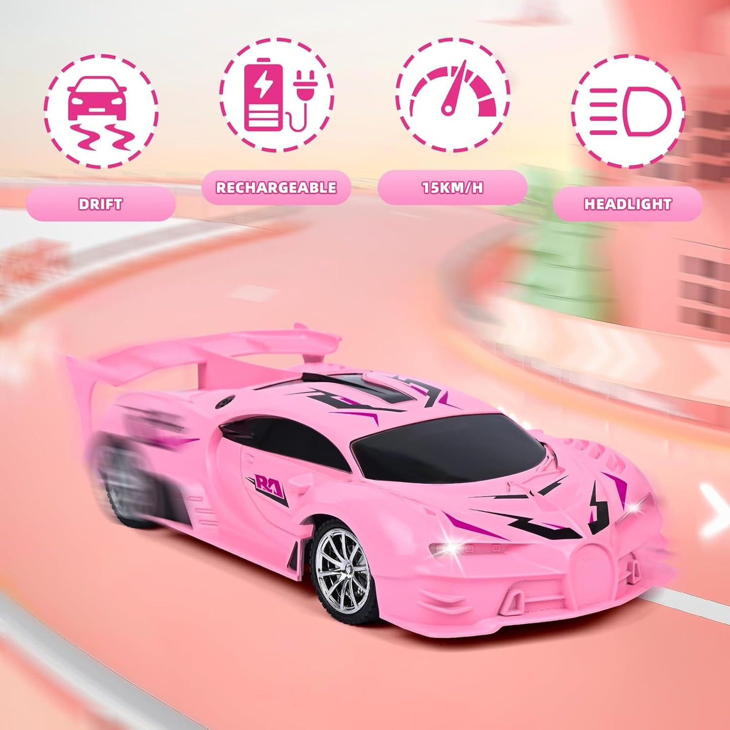 Pink Remote Control Car for Girls, Rechargeable High Speed Drift RC Cars Toys Gifts for Girl Age 6 7 8-12,1/18 Super Vehicle with Headlight Racing Hobby Xmas Birthday Gift
