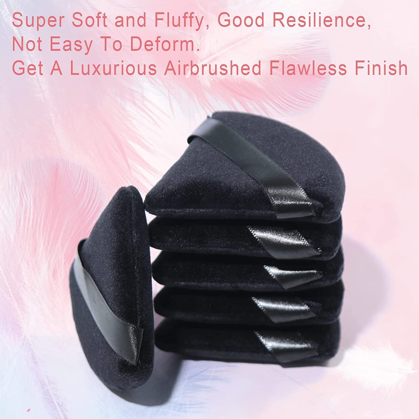 2 Pcs EVAOUXIU Triangle Powder Puff for Face Powder, Soft Plush Setting Makeup Puff, Velour Cosmetic Foundation Blender Sponge Beauty Makeup Tools (Black)