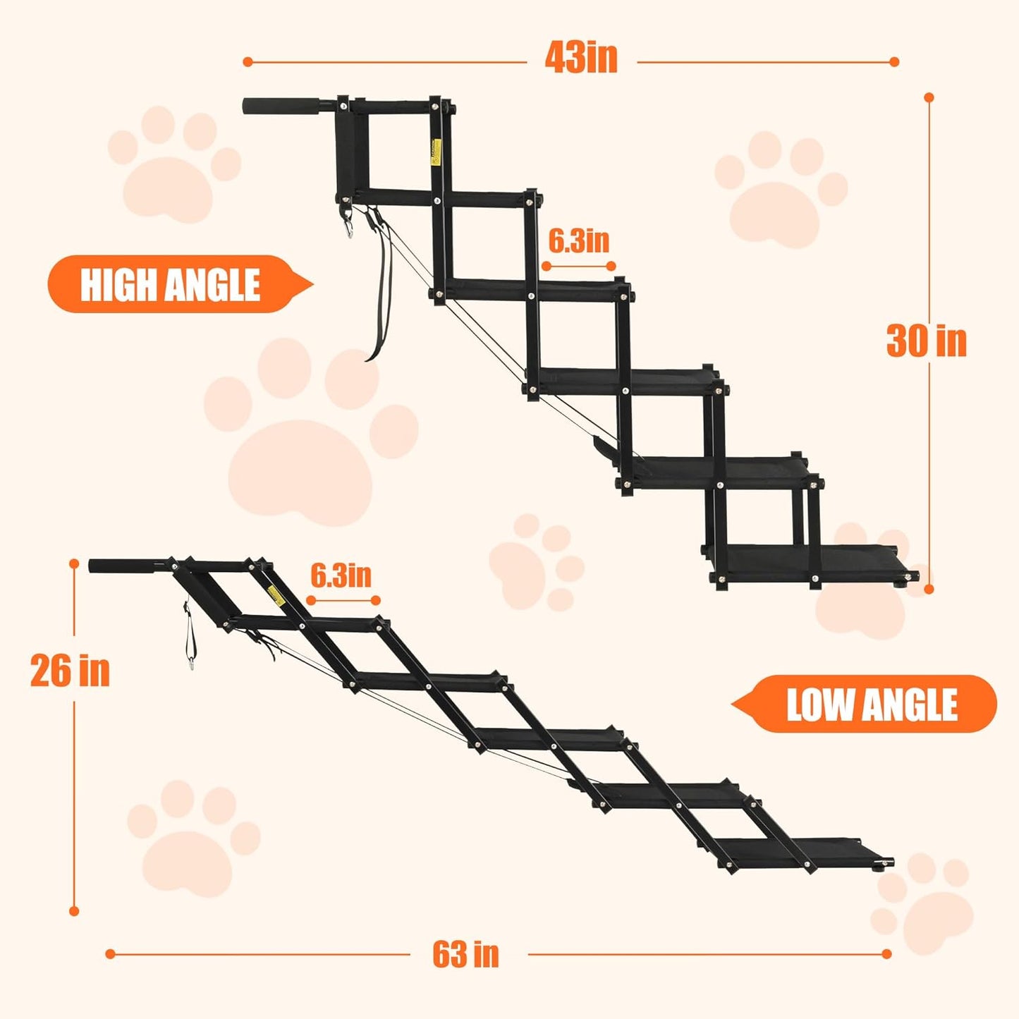 Dog Stairs for Large Dogs, Heavy Duty Foldable Dog Steps for Car Truck Non-Slip Surface Pet Stairs Ramp Supports up to 150 lbs, 6 Steps