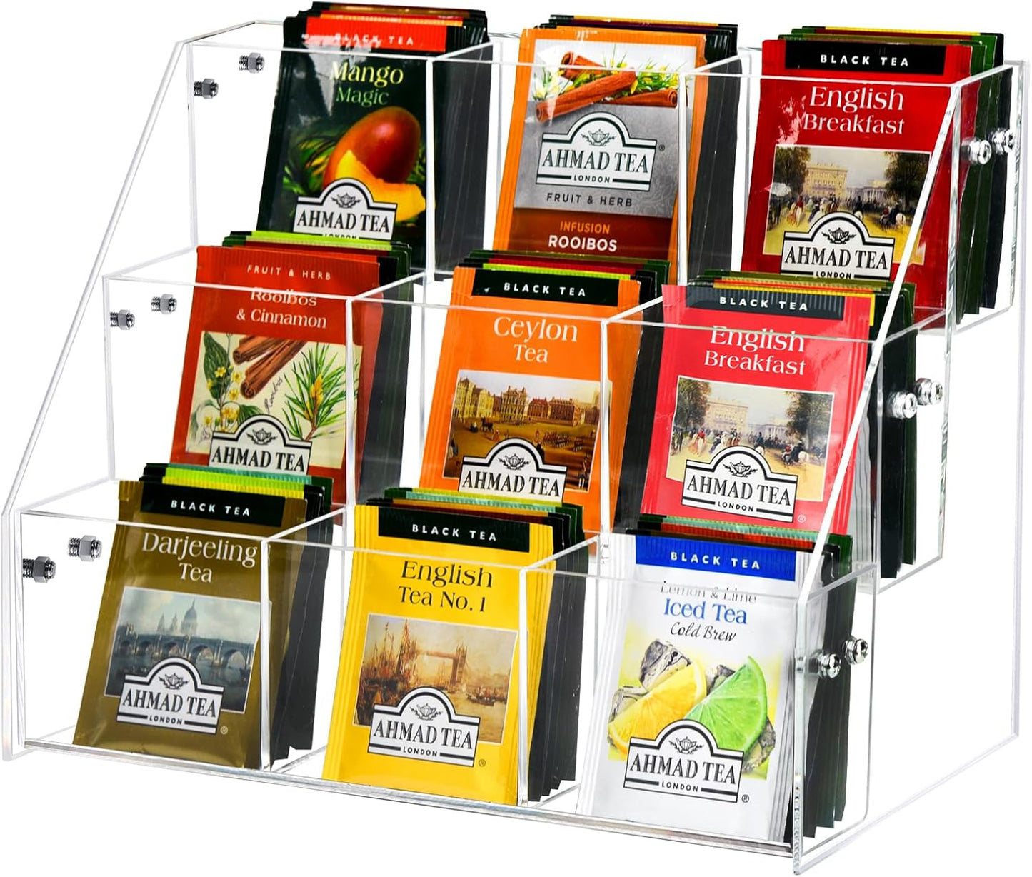 Tea Bag Organizer Holder, Acrylic Tea Packets Storage Box Container Display Stand Rack for Counter Cabinet Countertop Kitchen Office, 3 Tier