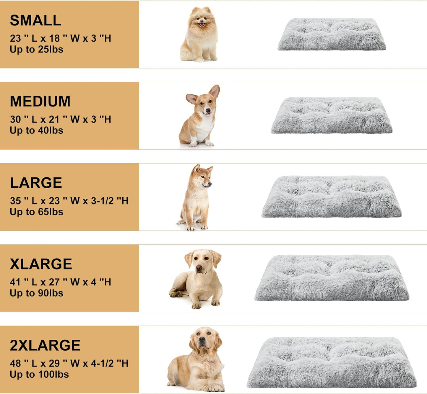 BFPETHOME Dog Beds for Large Dogs, Plush Dog Crate Bed Fluffy Cozy Kennel Pad for Sleeping &Ease Anxiety, Washable Pet Mats with Anti-Slip Bottom for Large Medium Dogs, Pet Bed Grey