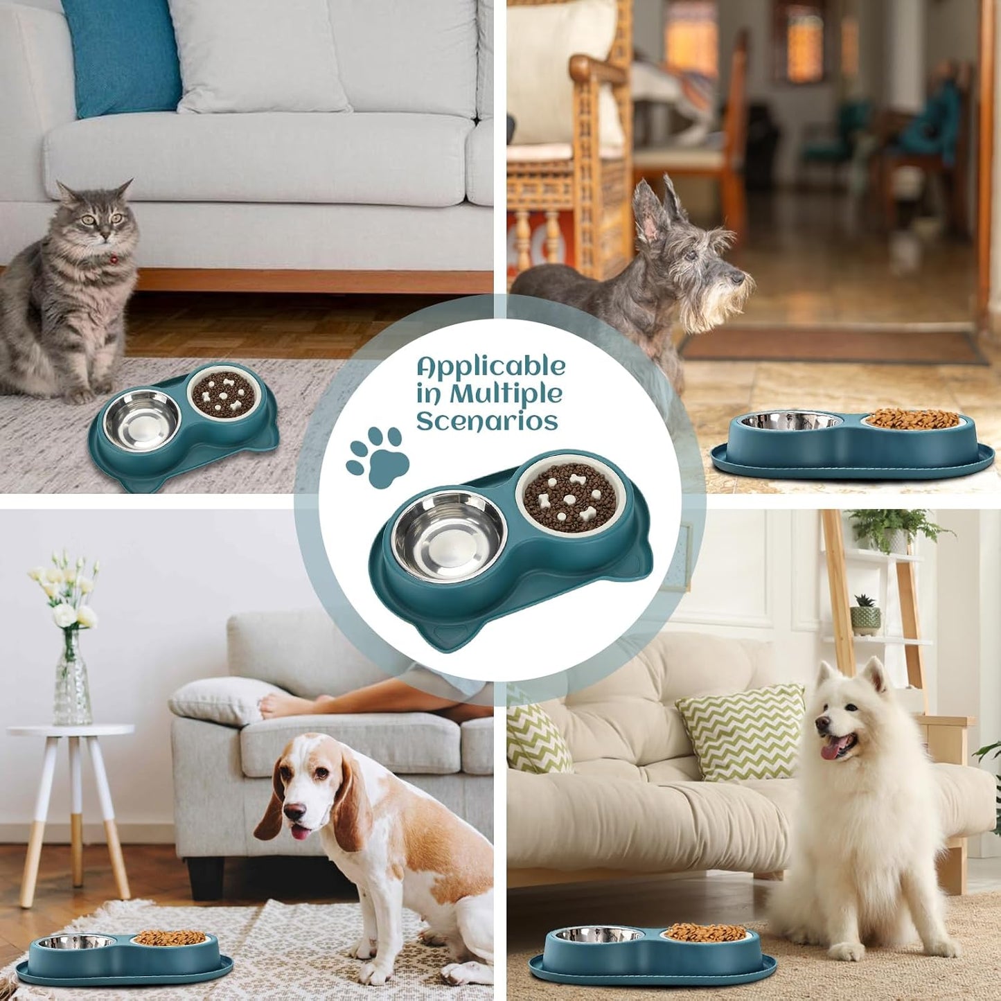 Slow Feeder Dog & Cat Bowls - 3-in-1 Slow Feeding & Water Bowl | Non-Slip Mat & Stainless Steel Bowls | Final Loss Leader Sale | Limited Stock While Supplies Last. (Blue)