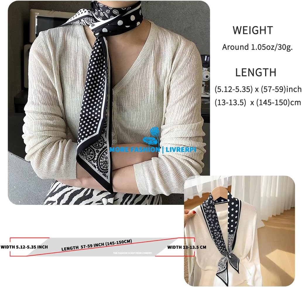 Livrerpi Silk Feeling Head Scarf Fashion Satin Hair Scarf Square Long Scarves for Women Gifts