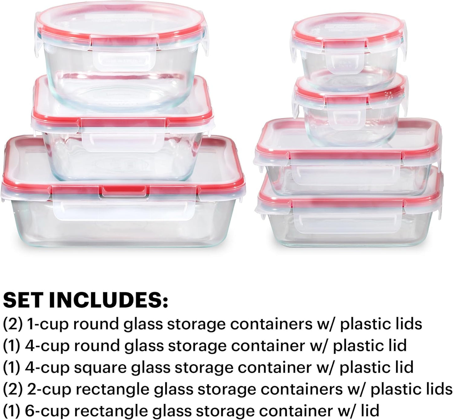 Pyrex Freshlock (7-Pack) Glass Food Storage Containers Set, (1, 2, 4 Cups) Airtight & Leakproof Plastic Locking Lids BPA-Free, Meal Prep Containers Set, Freezer Dishwasher Microwave Safe
