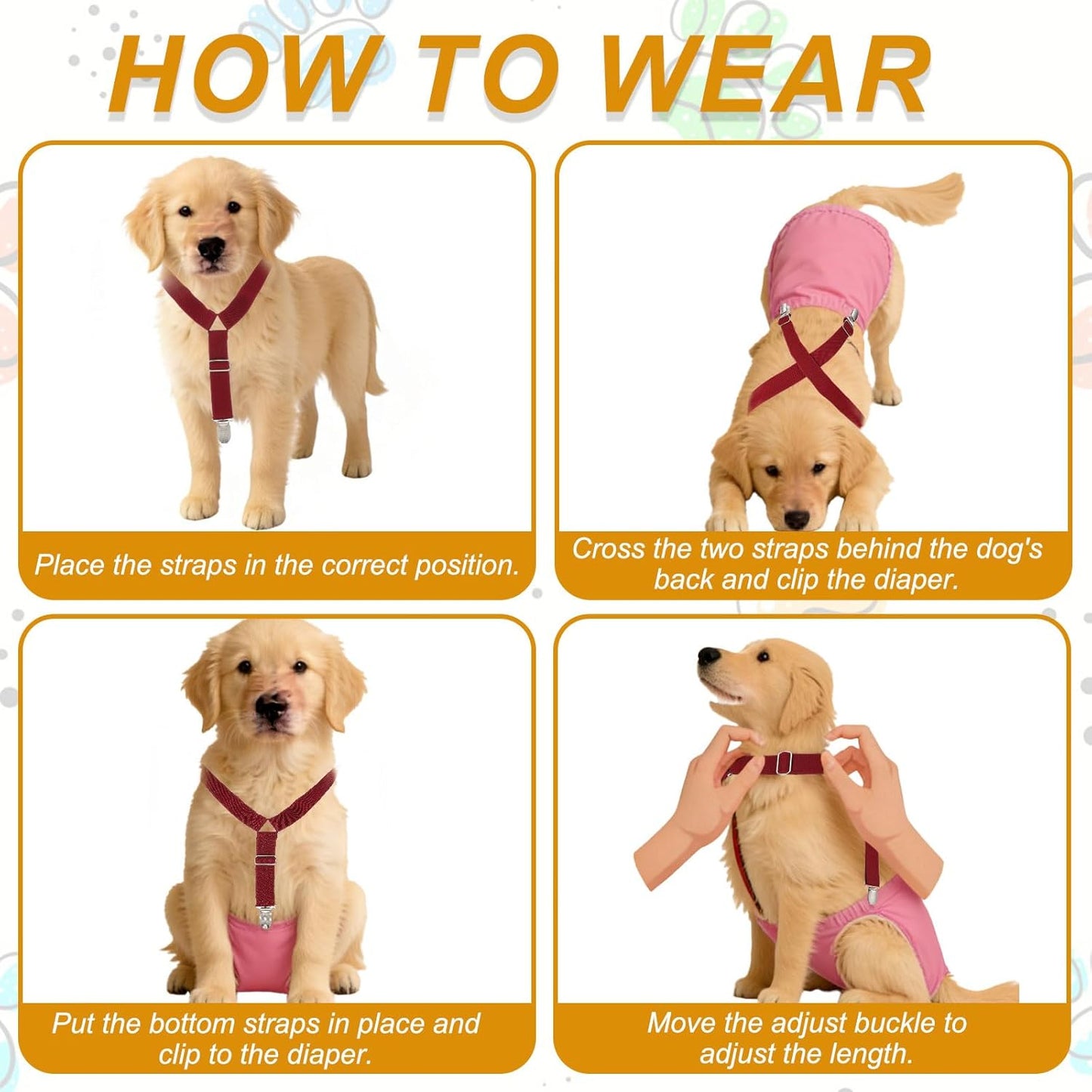 Dog Suspenders, Pet Diapers Keeper, Diapers Suspender for Dog, Elastic Strap Clips, (Pink, S, 2 Pcs), Intended for Small Medium Large Pet Doggy Skirt Dresses