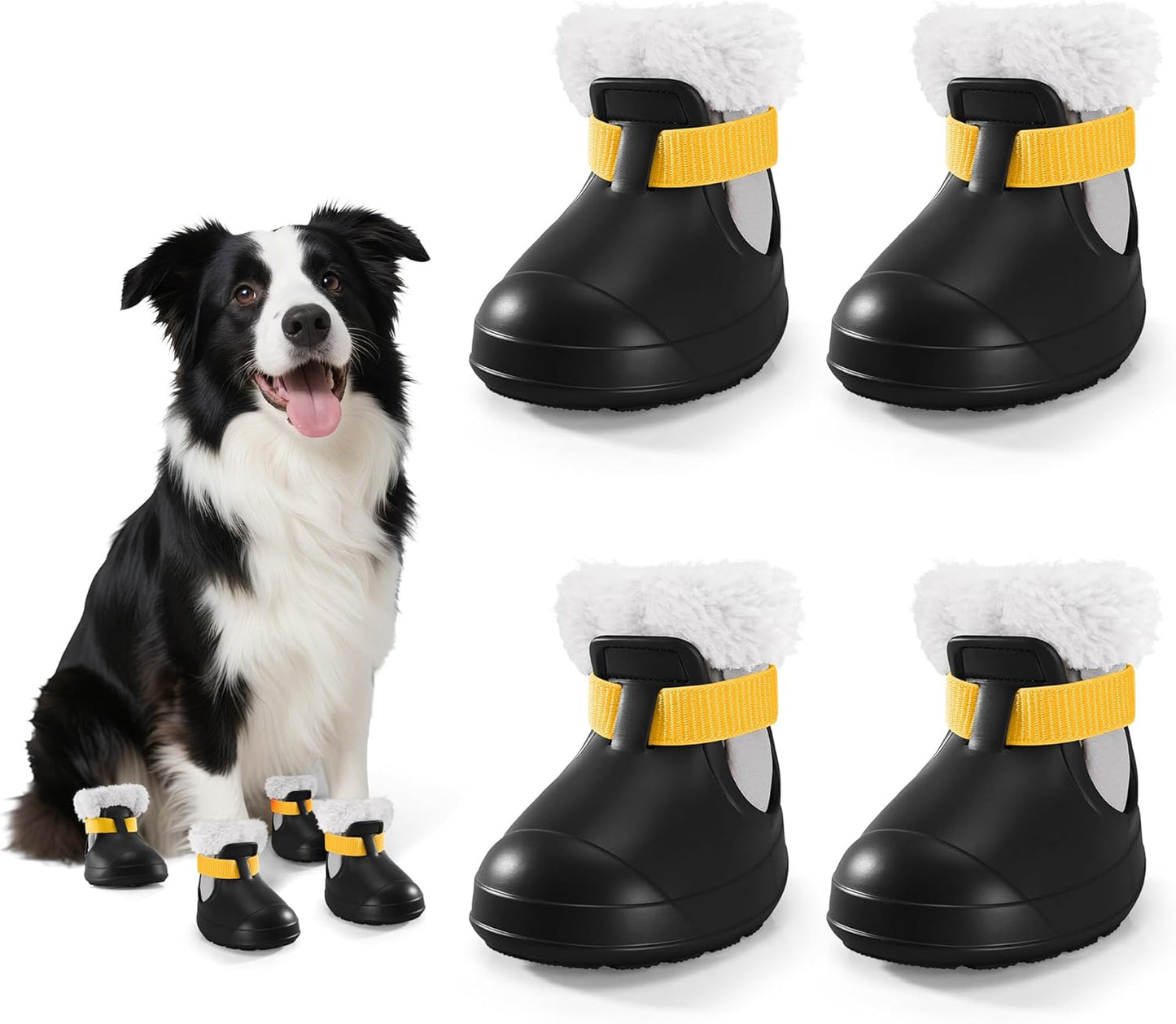 Dog Shoes for Small Medium Large Dogs,Winter Dog Snow Boots & Paw Protectors Waterproof for Cold Weather & Hard Floors,Adjustable Anti-Slip Dog Booties with Removable Wool Liner (Black, 7)