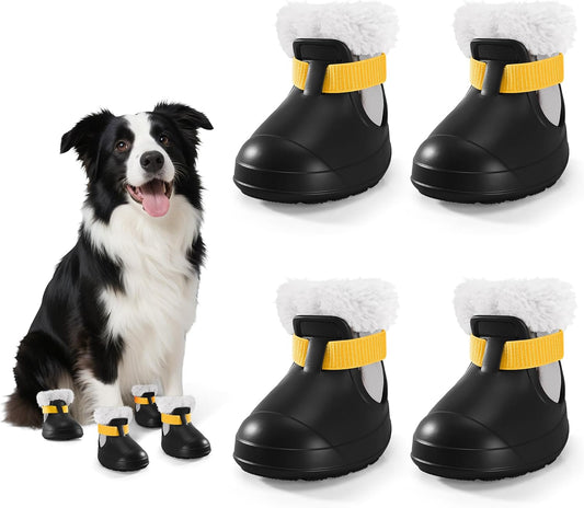 Dog Shoes for Small Medium Large Dogs,Winter Dog Snow Boots & Paw Protectors Waterproof for Cold Weather & Hard Floors,Adjustable Anti-Slip Dog Booties with Removable Wool Liner (Black, 7)