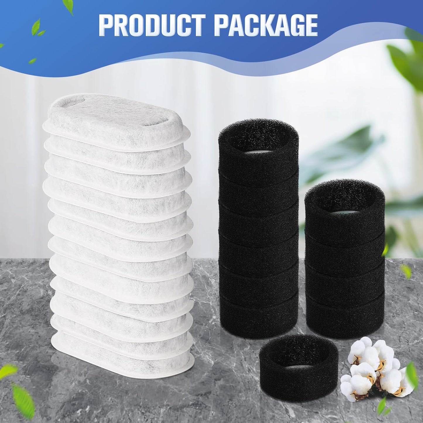 Yizhet 48 Pack Cat Water Fountain Filters, Replacements for 12-24 Months, with 67oz/2L & 108oz/3.2L & 135oz/4.0L Stainless Steel Pet Fountains (24 Filter& 24 Sponges)