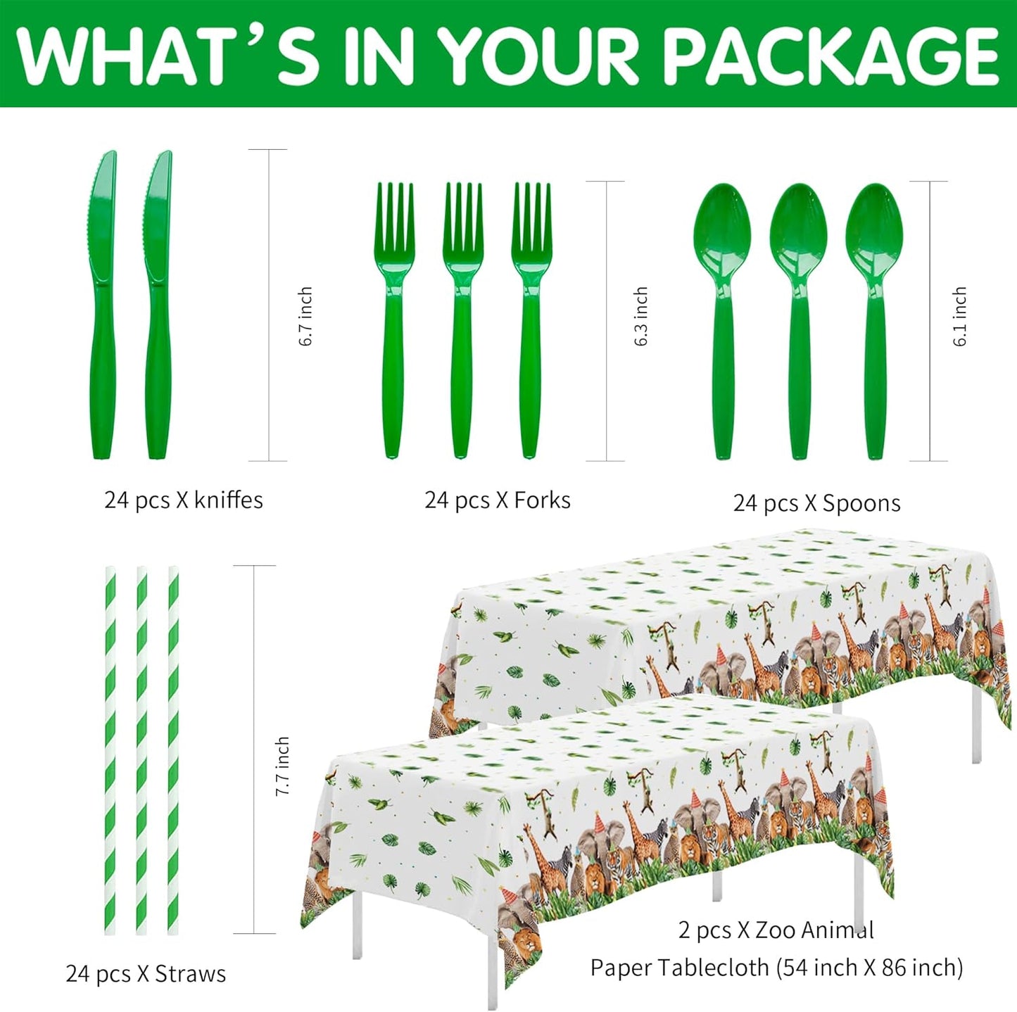 Jungle Safari Party Decorations for Birthday Baby Shower, Zoo Wild Animal Birthday Party Supplies, Paper Plates and Napkins Set, Cups, Straws, Cutlery, Tablecloth, 24 Guests