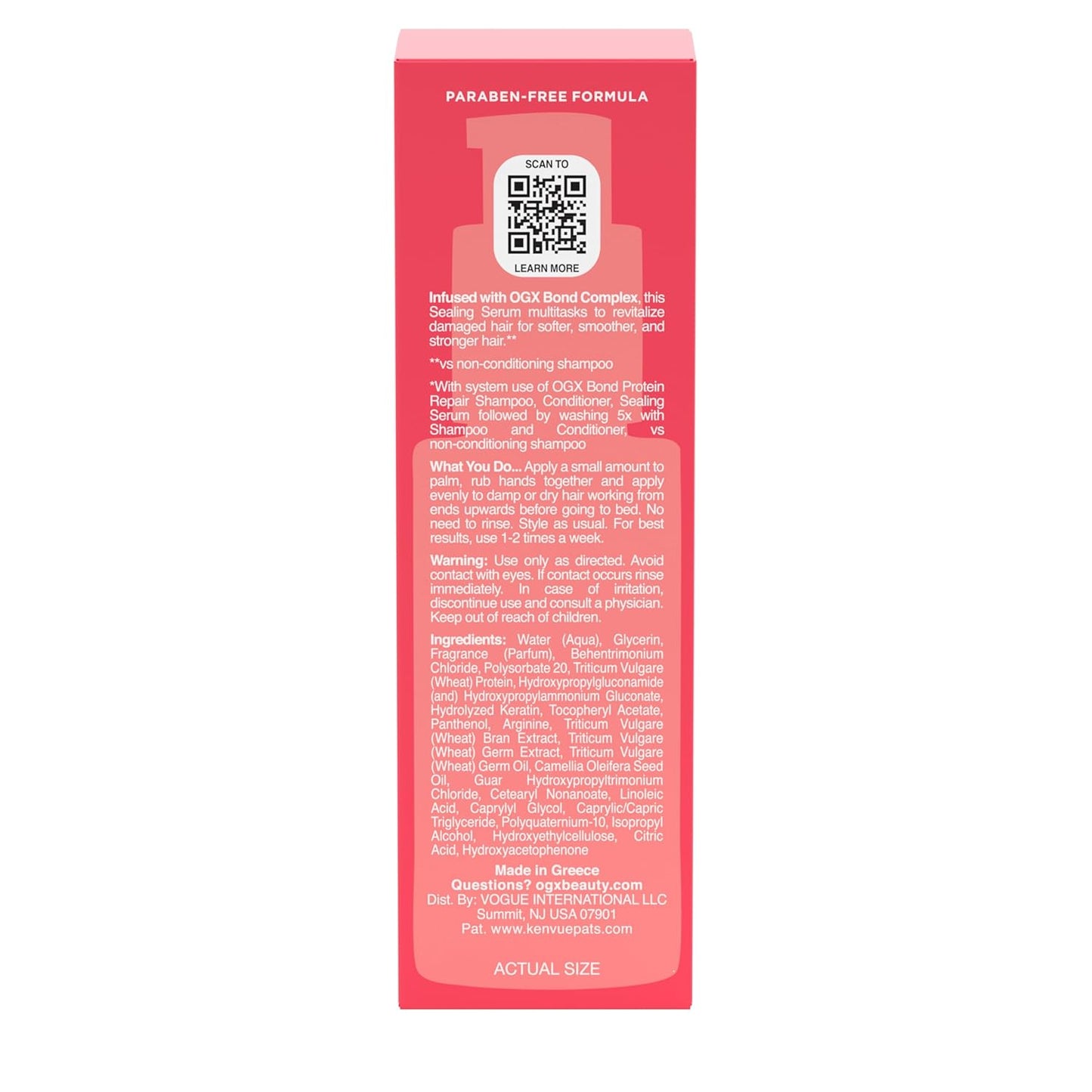 OGX Repair & Protect Bond Protein Repair Sealing Hair Serum, Formulated without Parabens, Frizz Treatment, 1.7 fl. oz