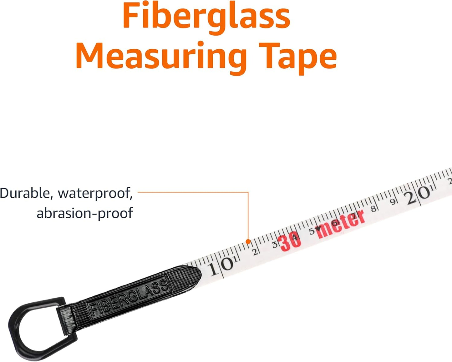 Amazon Basics Open Reel Fiberglass Measuring Tape, Inch/Metric Scale, Impact Resistant Shell, 100-feet (30-Meters) by 1/2-Inch, Orange