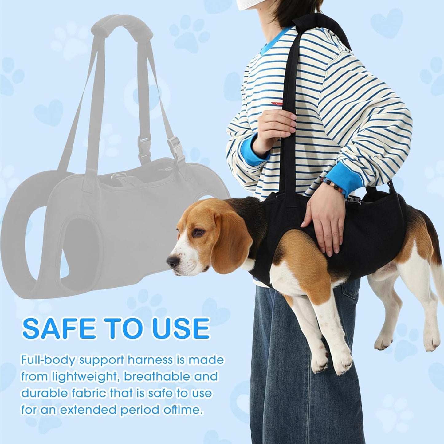 Dog Carry Sling Emergency Backpack Pet Legs Support and Rehabilitation Dog Lift Harness Adjustable Lifting Straps Carrier for Senior Dogs Joint Injuries, Arthritis, Hiking, Skiing, Black(S)