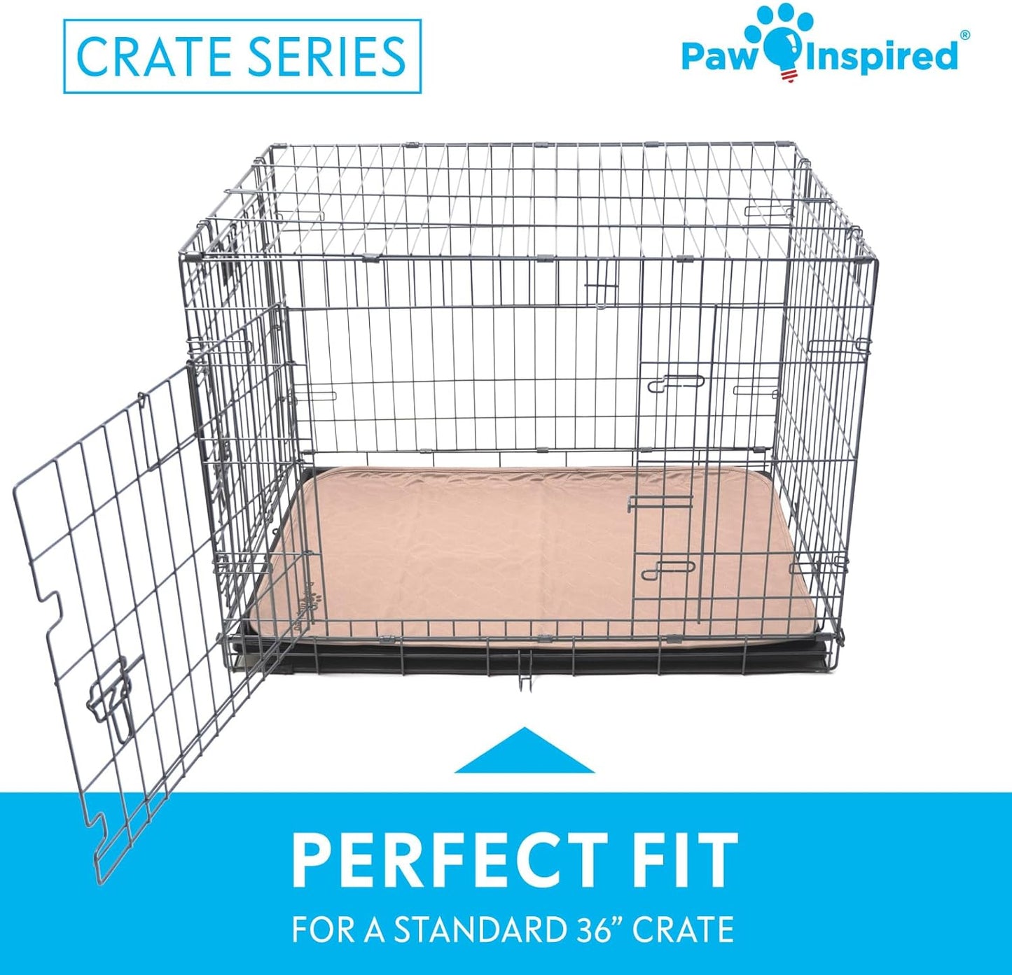 Paw Inspired Washable Crate Liners for Dogs (2 Pack), Leakproof, Non-Slip Pee Pads for 36 Inch Kennels, Reusable Puppy Pads for Potty Training, Whelping, Waterproof Mat (35x22 Inch, Pack of 2)