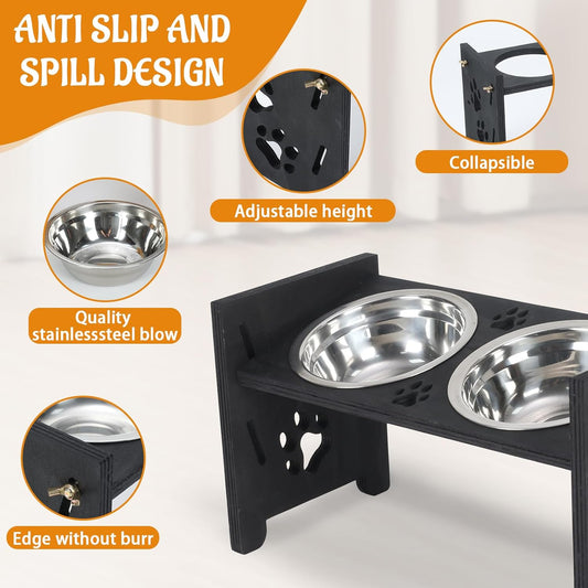 Raised Dog Bowl Stand,Elevated Dog Bowls,Cat Feeding Station Adjustable Pet Dish Food and Water Feeder for Medium Small Dogs and Cats Stainless Dishes Set Puppy Tilted Feeders