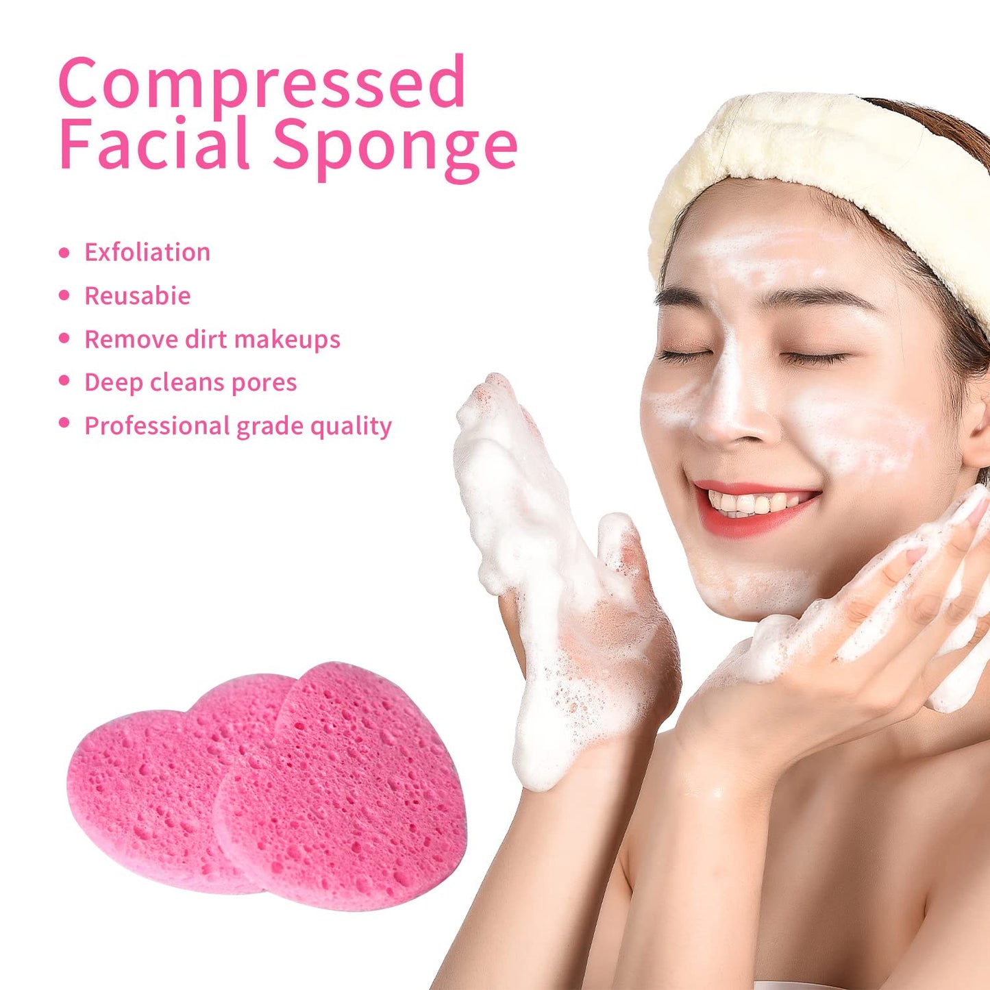 50-Count Facial Sponges Compressed, 100% Natural Cellulose Face Sponge Professional Cosmetic Spa Sponges for Face Cleansing, Exfoliating Mask, Makeup Removal for Travel and Home, Pink