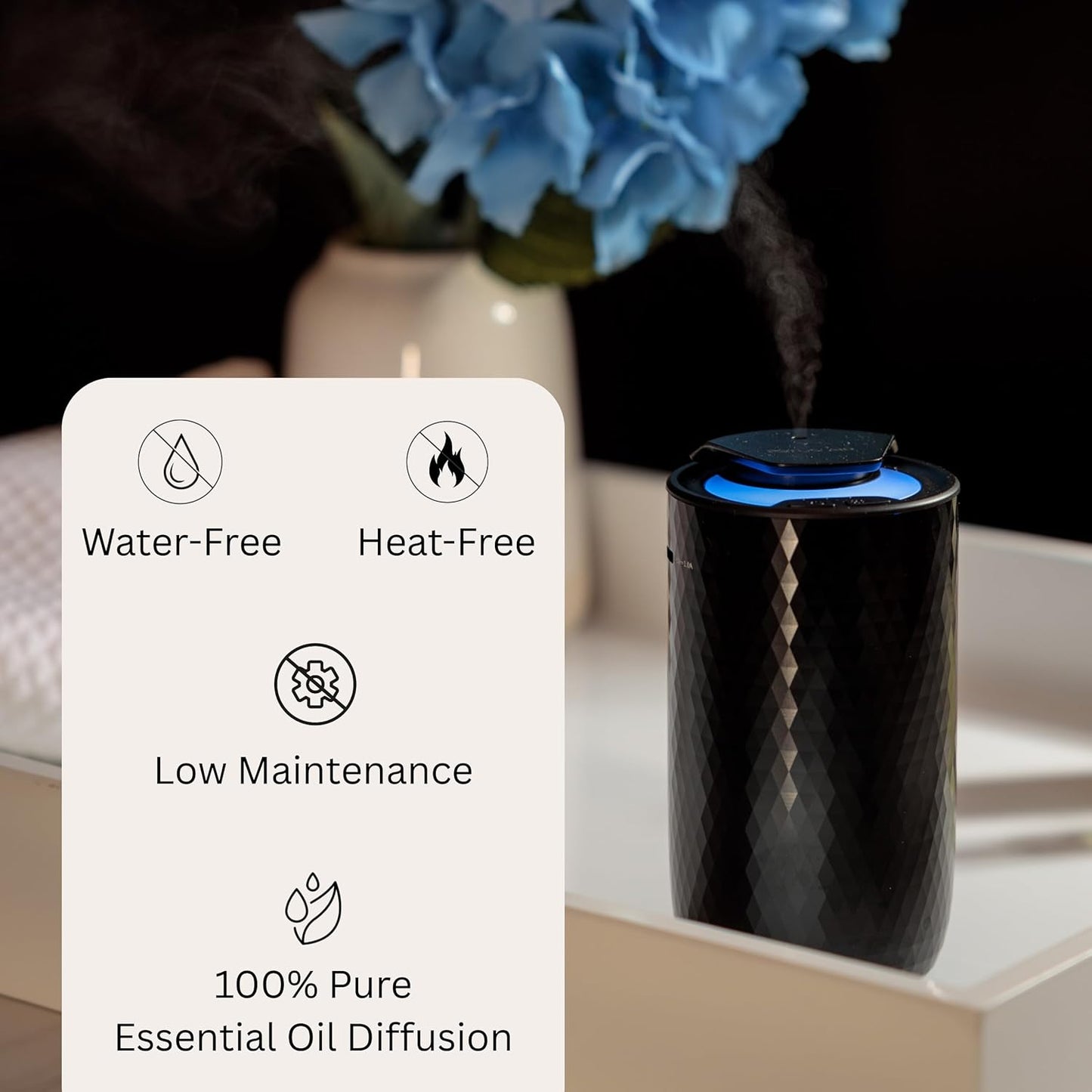 Waterless Essential Oil Diffuser – Portable Cordless Aromatherapy Diffuser for Home, Car, Office – 3 Mist Levels - 4 Timer Modes - 15ml Oil Capacity - USB-C Rechargeable