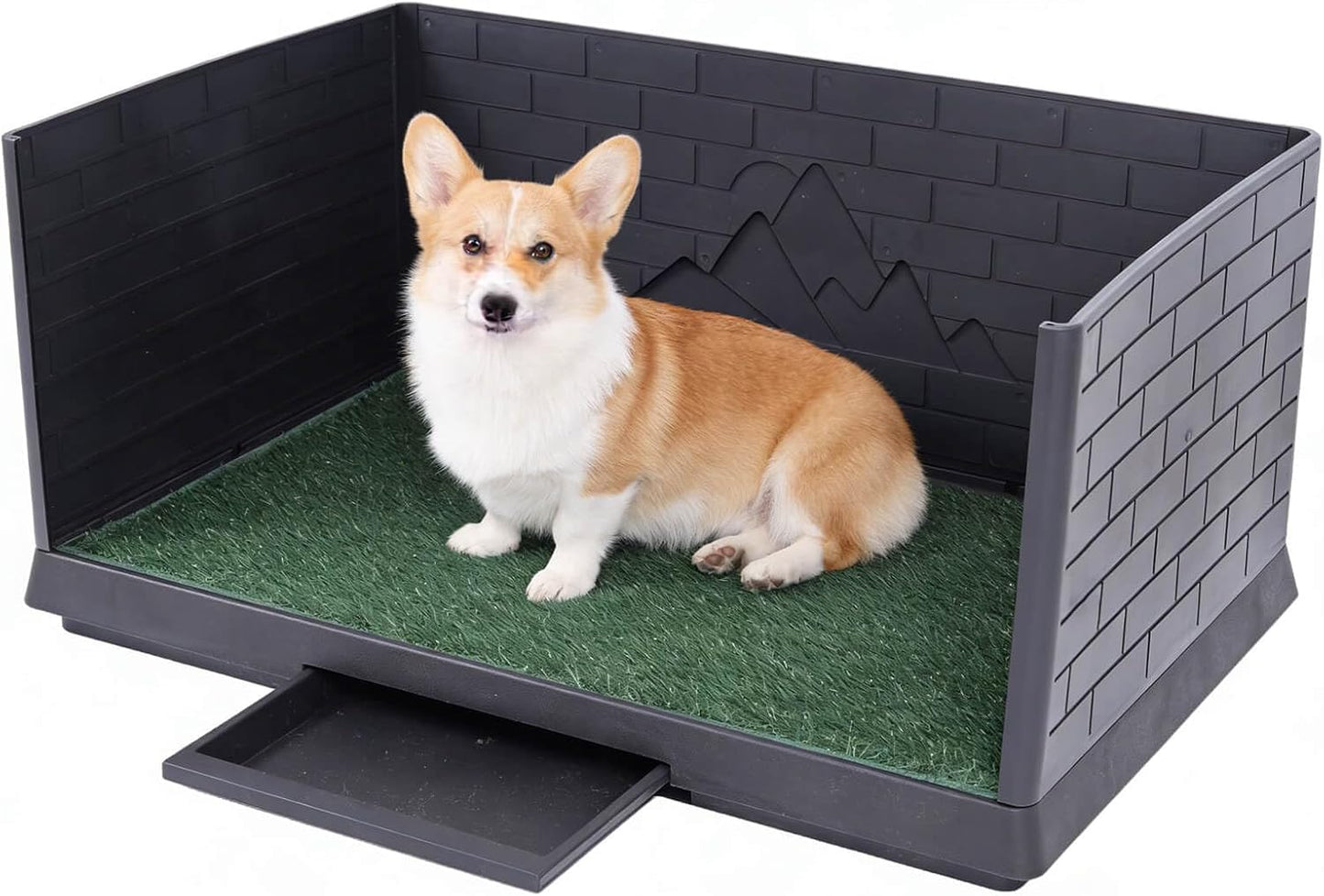 Dog Grass Pad with Tray, Puppy Potty Training System with 3 High Walls - Splashproof and Easy to Build, 2 Reusable Premium Grass Pads, Indoor Drawer-Type Fake Turf Pee Litter Box for Small Dogs