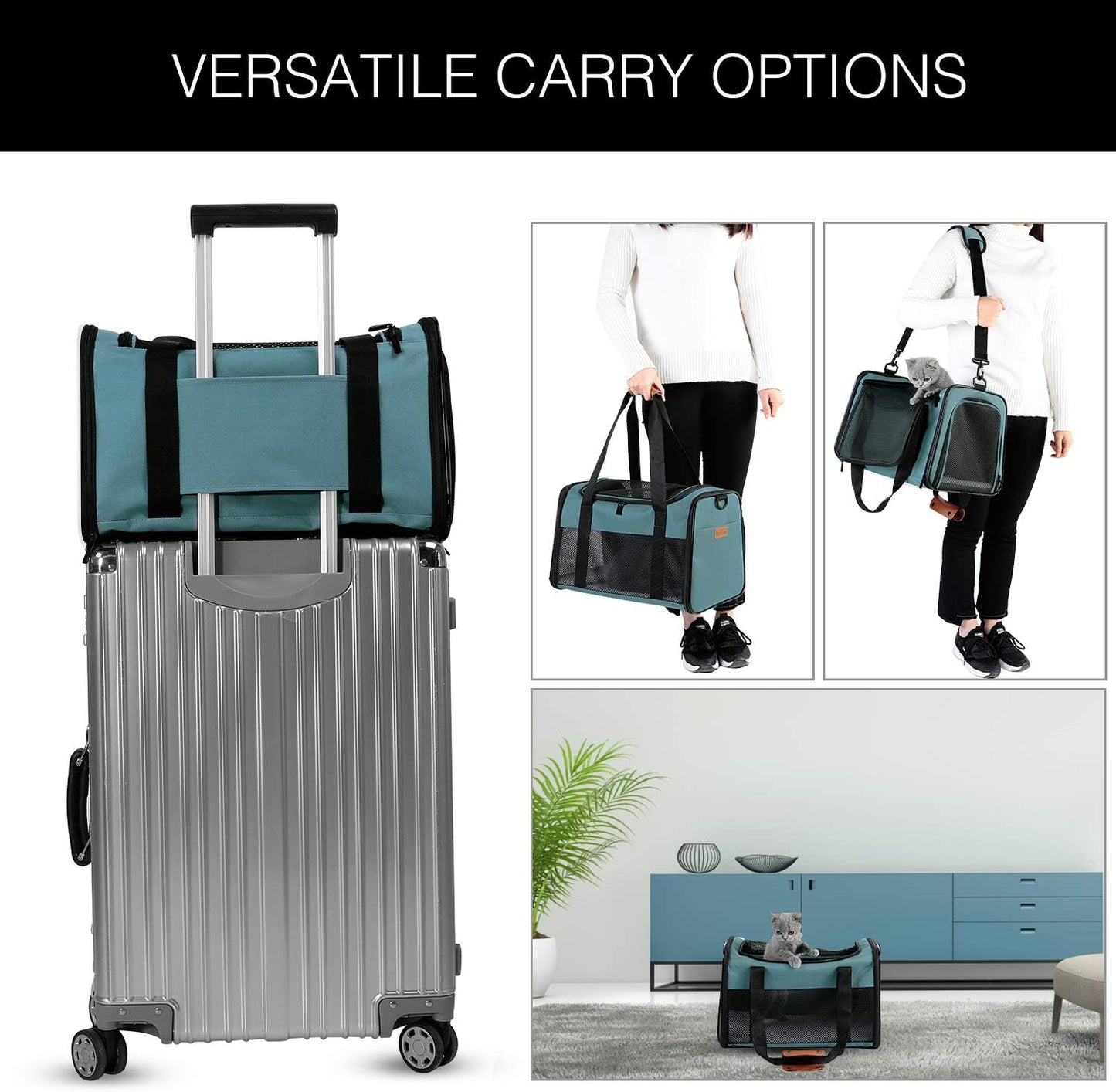 Cat Carrier - Portable Foldable Dog Pet Carrier, Soft-Sided Pet Bag up to 22 Lbs, Airline Approved Travel Puppy Carrier