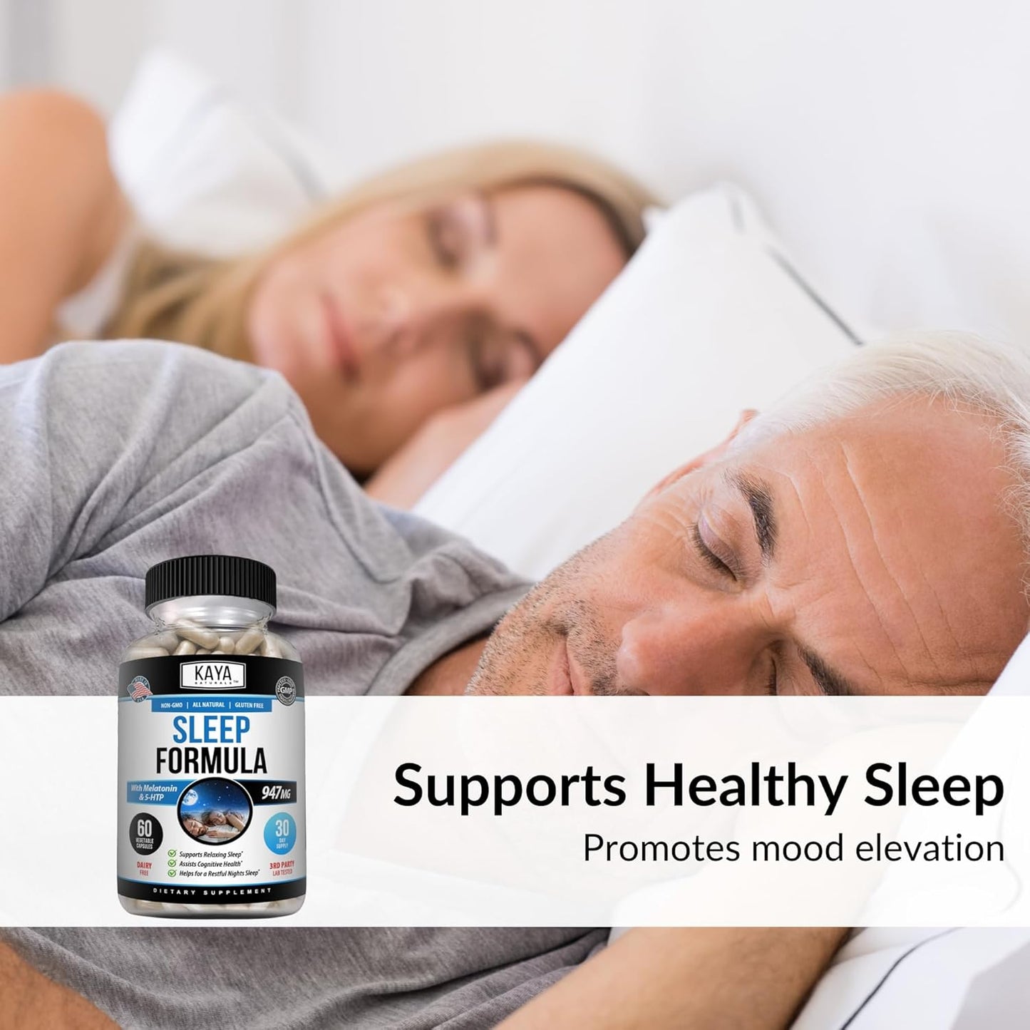 Kaya Naturals - Sleep Support Formula with Melatonin - Aid Support Vitamin Supplement - Sleep Stress and Mood Support - L-Tryptophan, Passion Flower, Ashwagandha and More - 60 Capsules (60 Count)