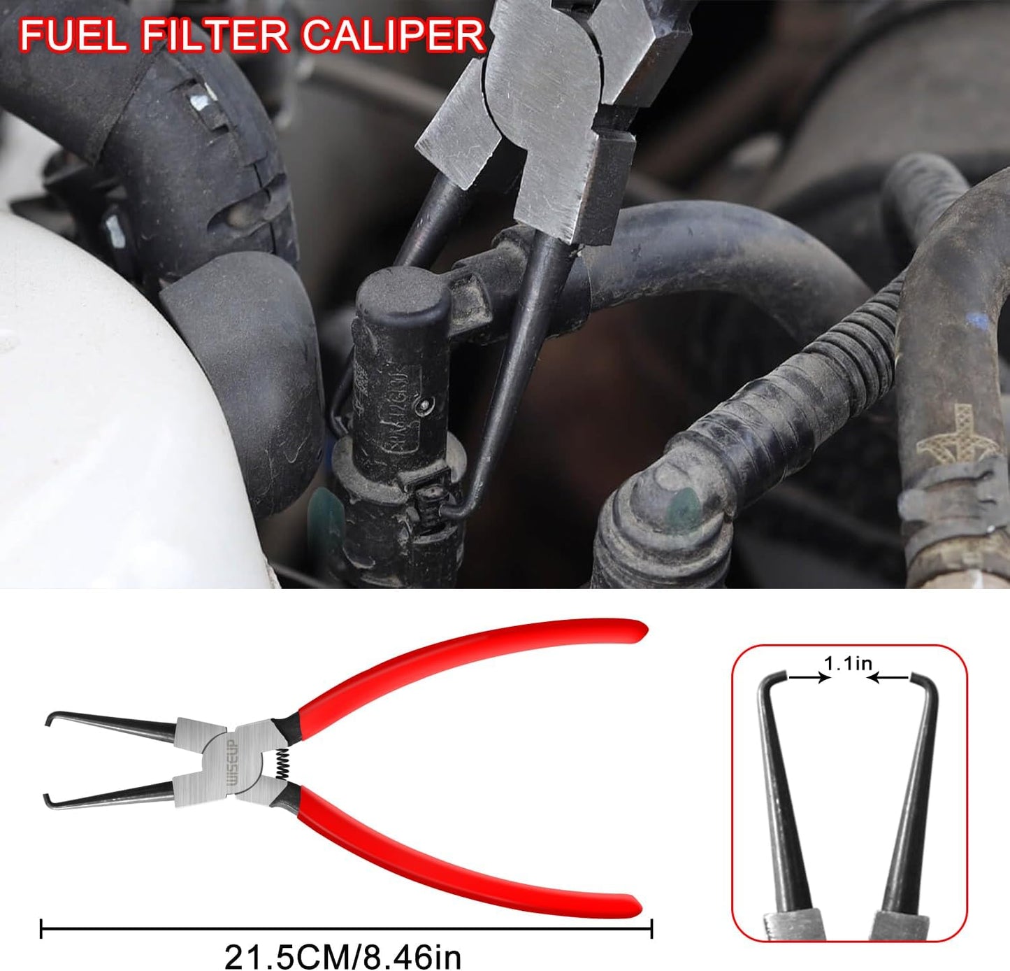 WISEUP 8-Piece Fuel Line Disconnect Tool Set – Fuel Line/Hose Clamp/Removal Pliers, Electrical Disconnect/Push Pin Tools, Relay Puller, Panel Clip Remover & Filter Caliper