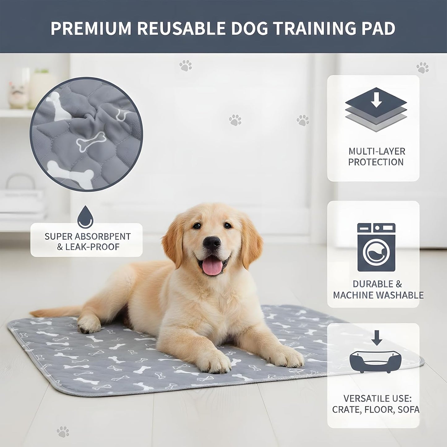 Puppy Pads with Pheromones, Washable Puppy Pee Pads for Dogs & Cats, Reusable Puppy Pads with Leakproof & Odor Control, Non-Slip Training Pads for Home and Travel 16" × 24"(Lint Roller Included)