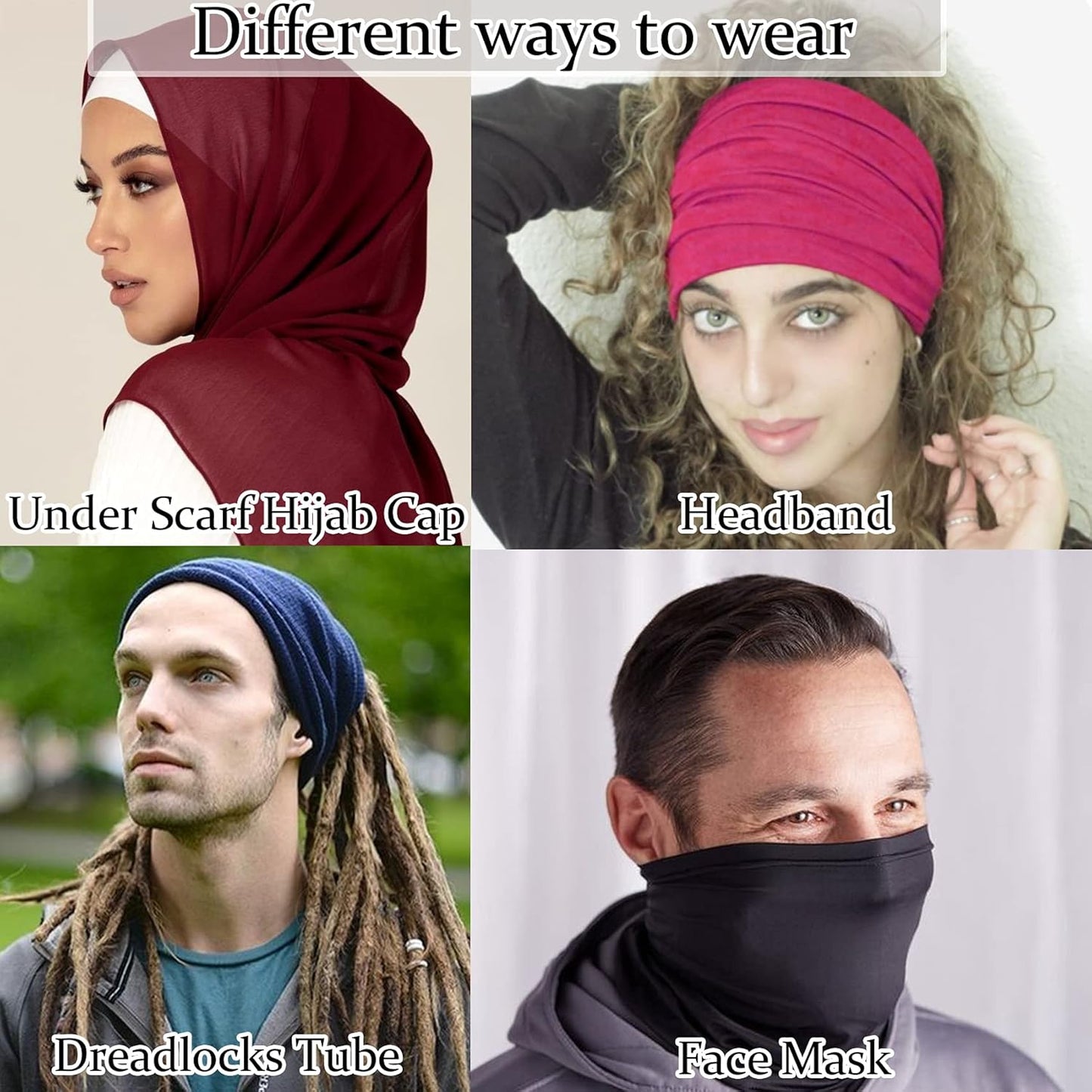 Messen 12 Pieces Under Scarf Hijab Cap for Turban Head Wraps Scarf Solid Color Hijab Tube Unisex Stretch Dreadlocks Tube