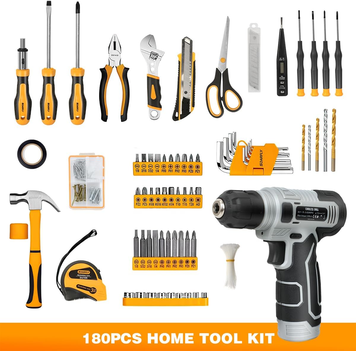 Upgradd 180 Piece Tool Set - Tool Box with 8V Cordless Drill, Hand Drill Set for Men & Women, Home Tool Kit with Hand Tools for House Repair, DIYers, Homeowners & Handymen