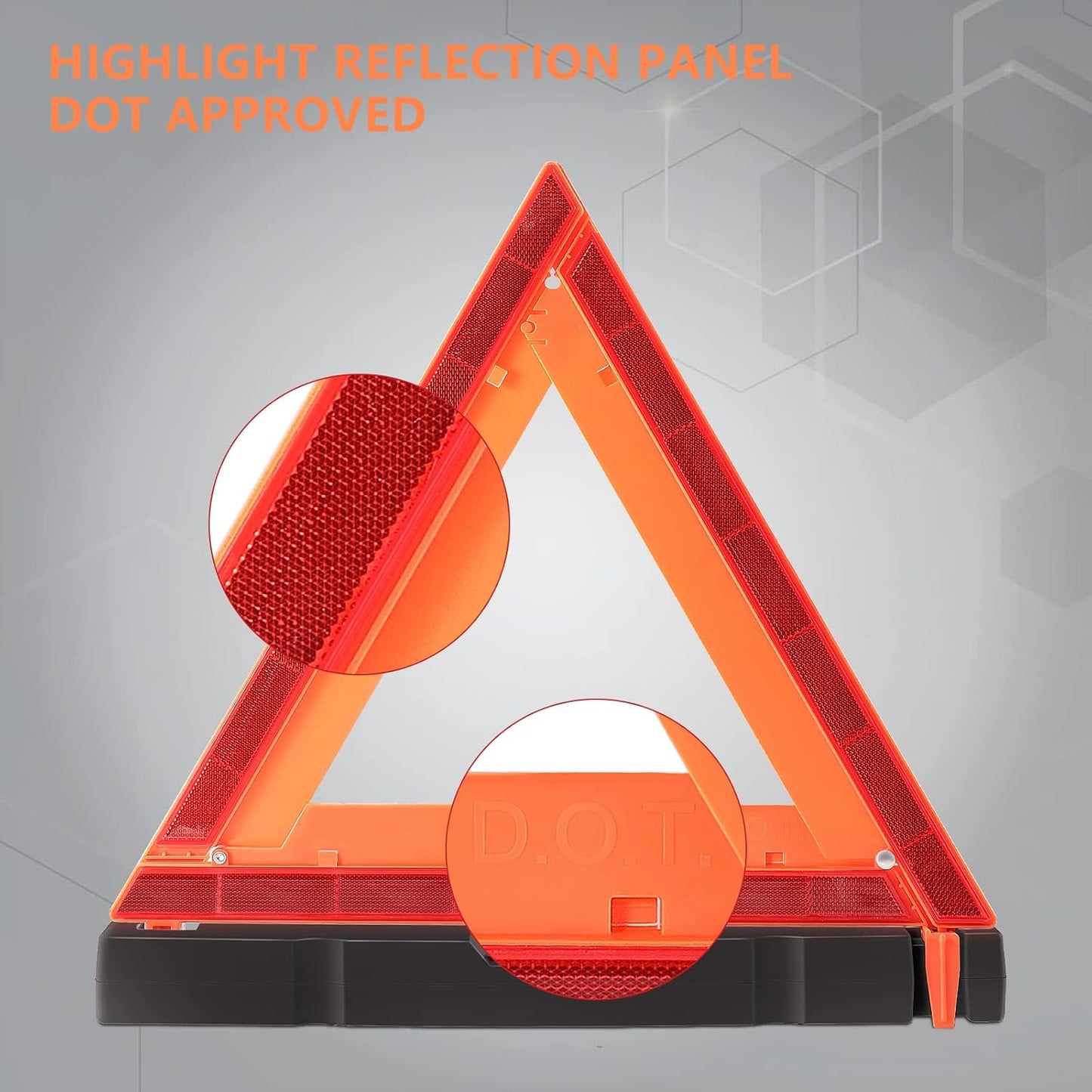 Safety Triangles DOT Approved, Standard Warning Triangles Enmergency Reflector, Emergency Triangles for Vehicles with Carry Case(3 Pack,Without Sand)