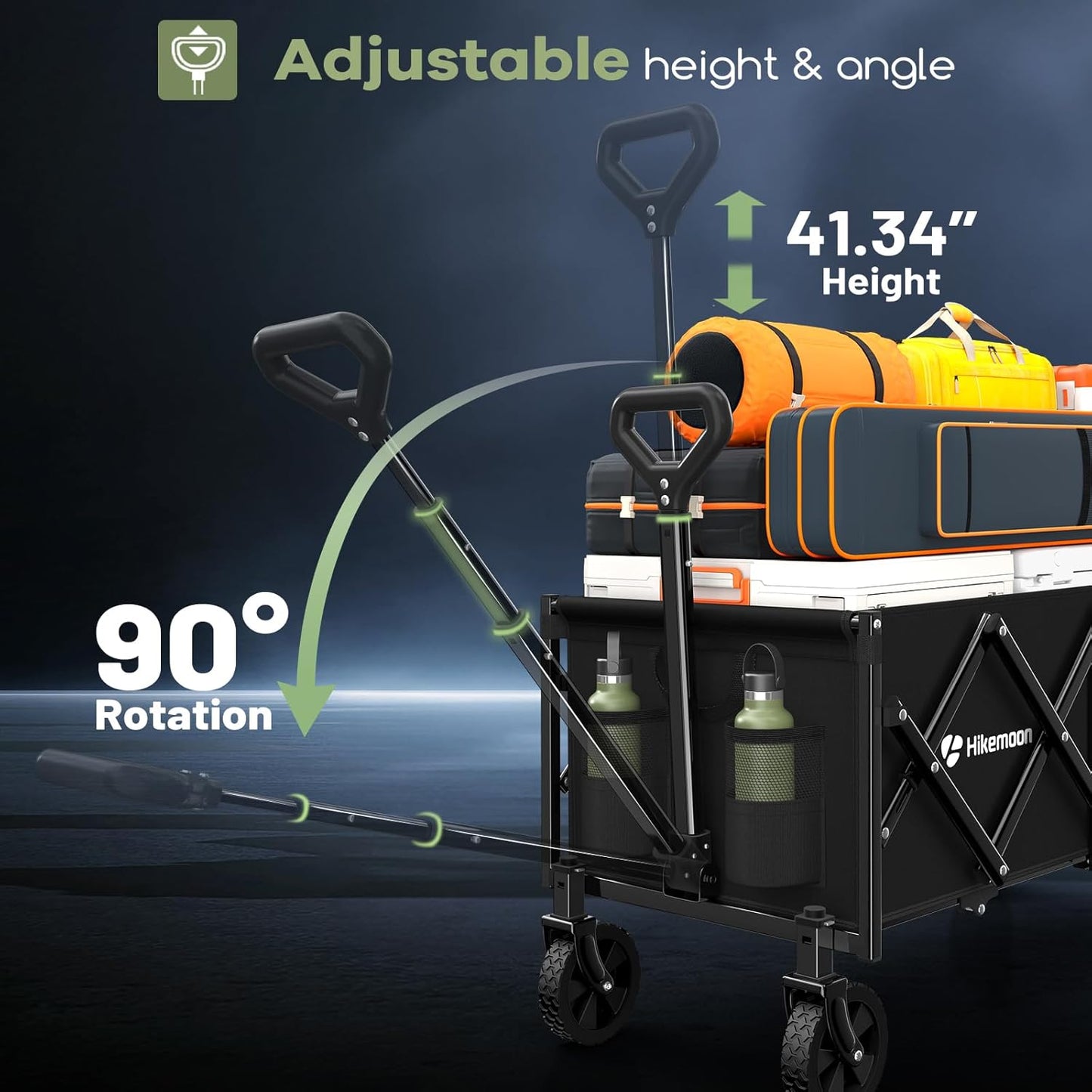 43'' Extra Long Collapsible Wagon with Extended Tailgate, 360LBS Heavy Duty Wagons Carts Foldable, Portable Folding Outdoor Utility Cart for Grocery, Shopping, Garden, Camping, Black