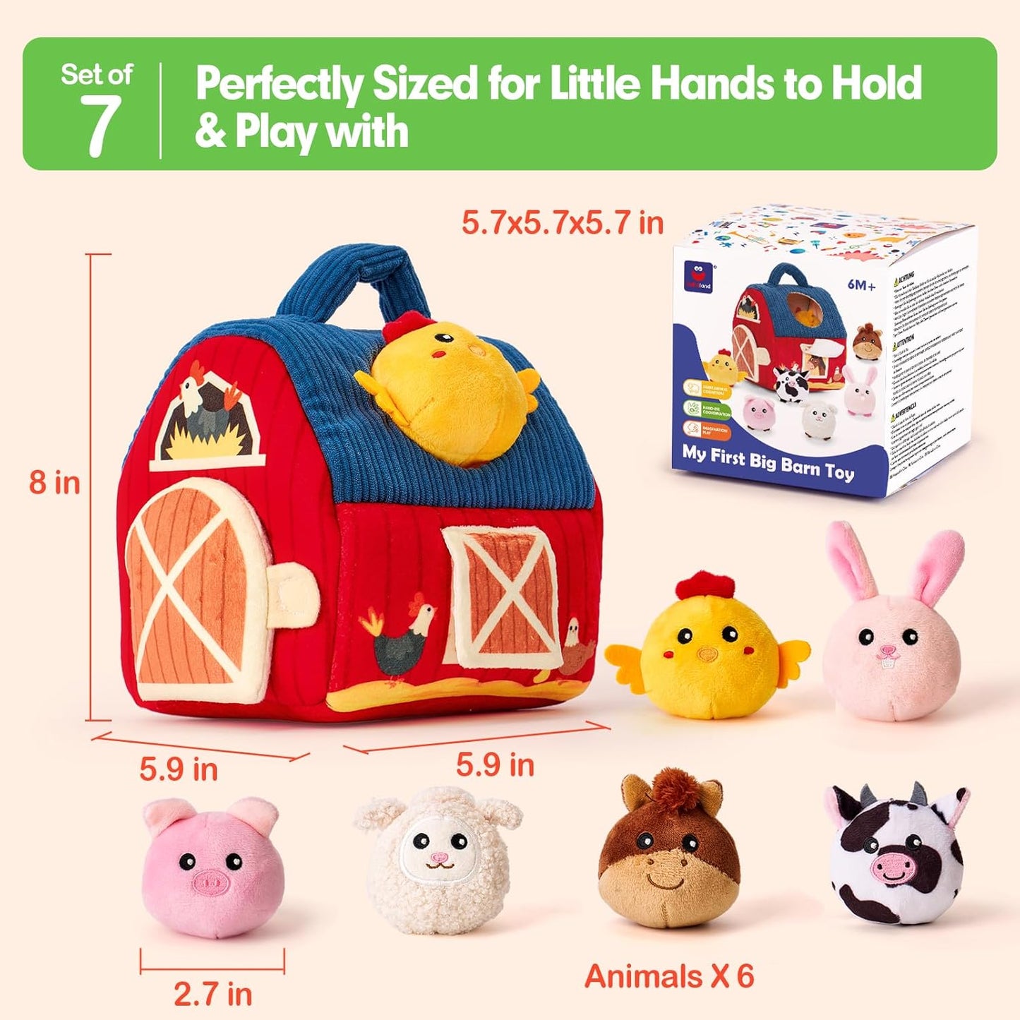 hahaland Baby Toys 6-12 Months - Surprise Barn Stuffed Farm Animals, Rattle, Crinkle, Mirror, Montessori Toys for 6 Month Old Sensory Balls 1-3 Plush Toy Girl Boy Gifts Baby Easter Basket Stuffers