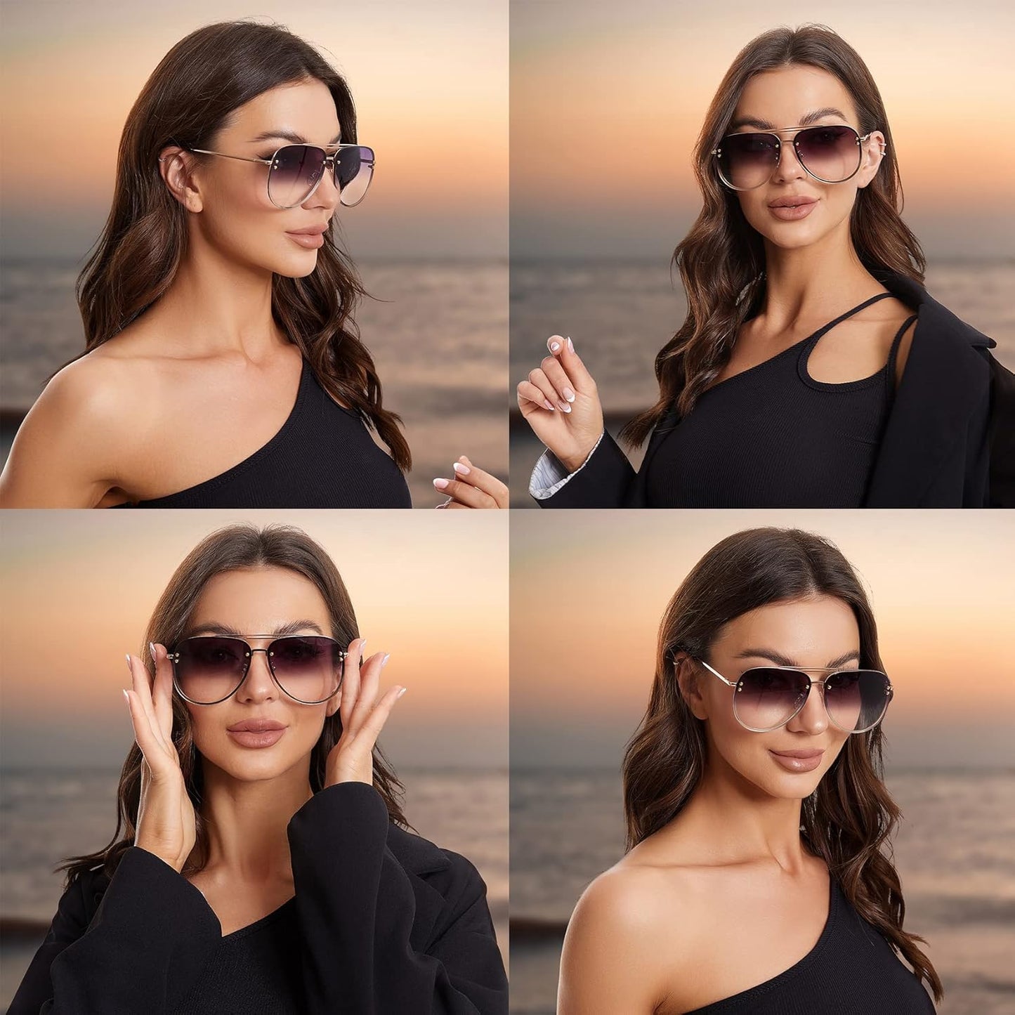 Trendy Oversized Aviator Sunglasses Womens, Retro Cute Big Shades Women's Fashion Sun Glasses UV Protection VF2203