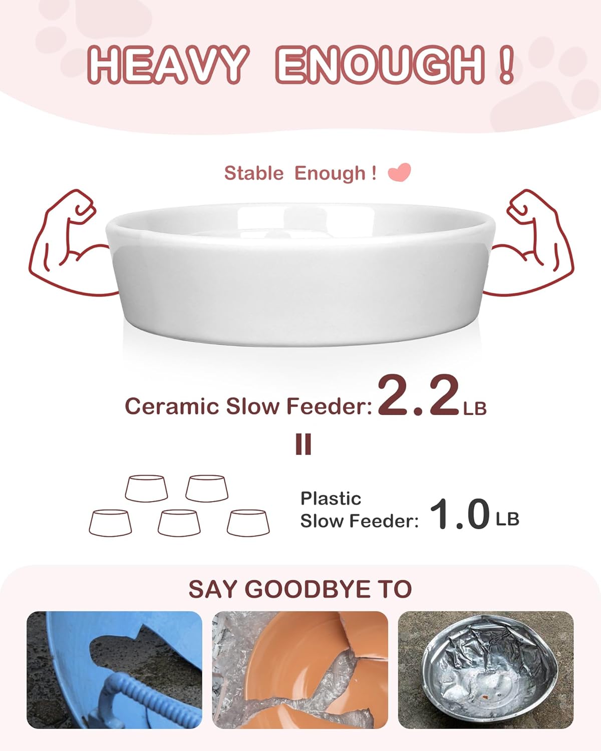 TRUVIC Ceramic Slow Feeder Dog Bowls, 1.5 Cup Puzzle Slow Feeder Bowls for Fast Eaters, Ceramic Dog Food Dish no Black Chin, Puzzle Bowl for Medium Dogs, White
