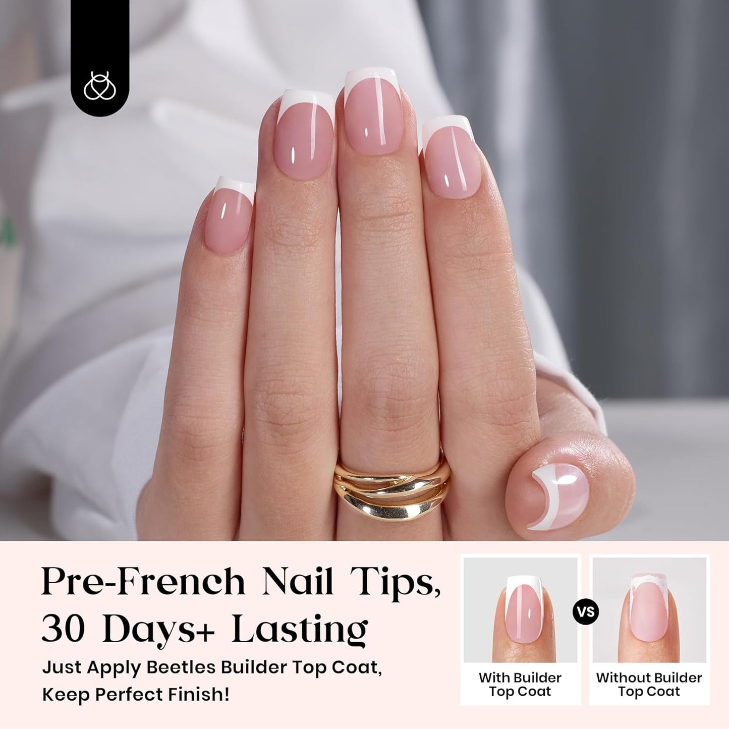 Beetles X Press Plus On Nails Kit-Short Square French Tip Press On Nails Kit with 150Pcs Pink French Nail Tips Nail Glue & Remover Builder Top Coat Nail Lamp,All-in-One DIY Fake Nails Gift for Women