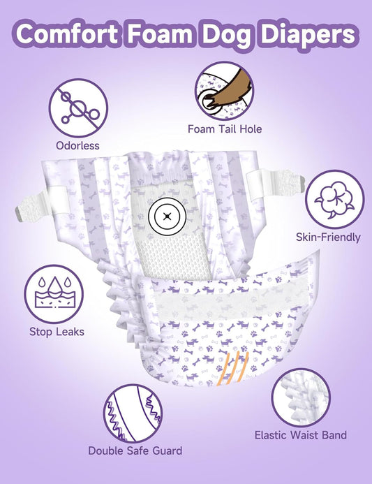 MICOOYO Disposable Dog Diapers Female, Doggie Diapers for Dogs Female, Super Absorbent Pet Diaper with Foam Tail Hole for Heat, Comfortable Puppy Diaper (20Count, X-Small)