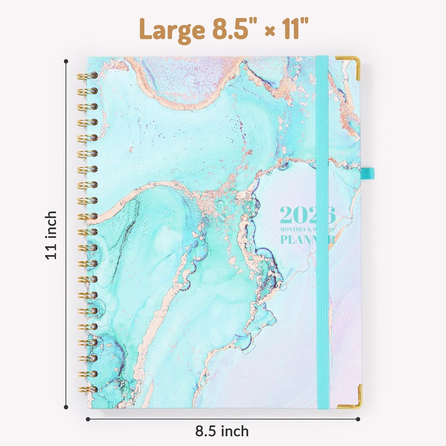Forvencer 2026 Planner, Weekly and Monthly Calendar Planner for Women, Jan 2026 - Dec 2026, 8.5" x 11", Hardcover Planning Agenda book with Monthly Tabs, Spiral Bound, Inner Pocket, Cute Journal Organizer Notebook for Office School, A4 Size,Light Green