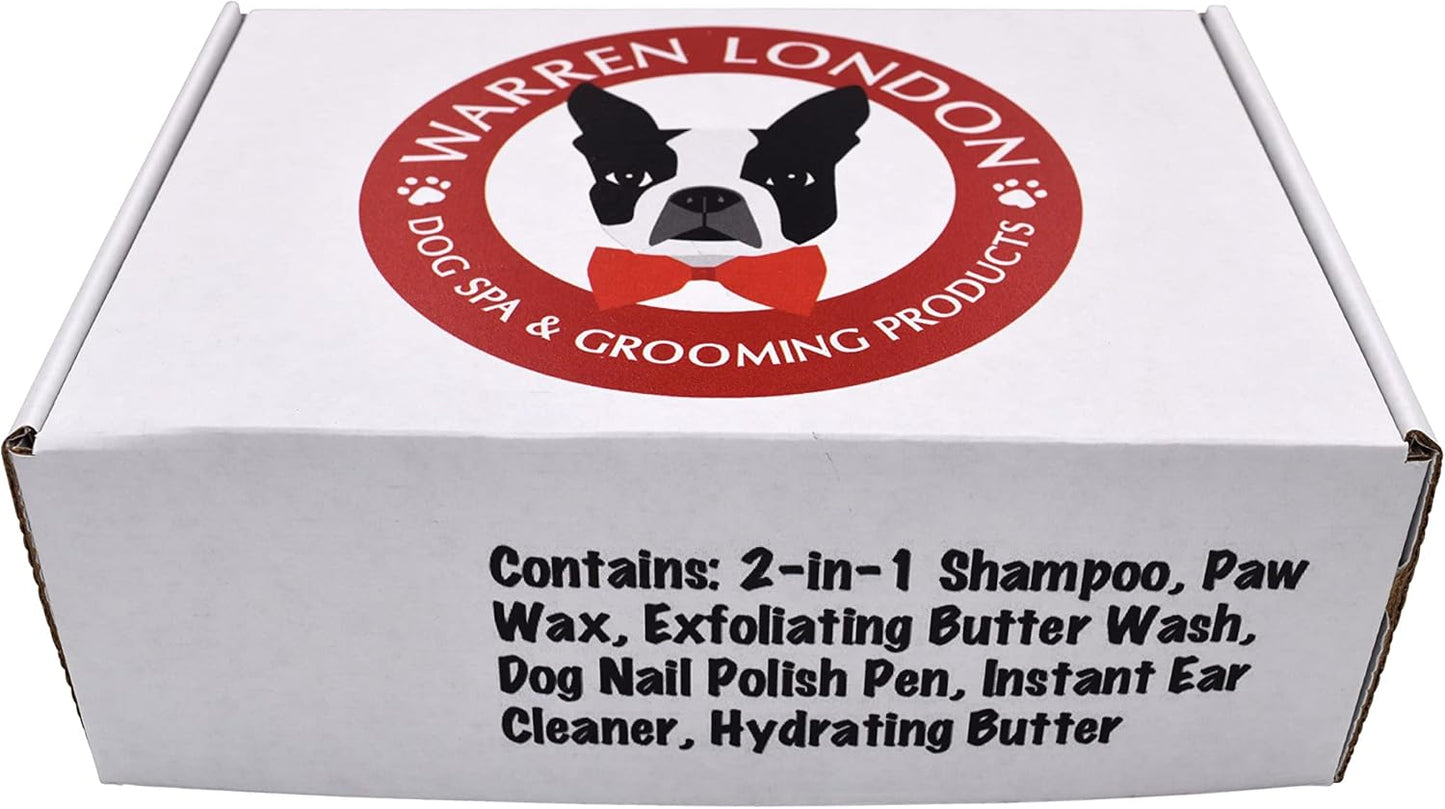 Warren London Pawdicure Gift Box for Dogs – 8-Piece Luxury Paw Spa Set w/Paw Sani Scrub, Fizz Soak, Grapeseed Oil, Hydrating Butter Balm, Paw Defense Wax, Nail File & 2 Quick-Dry Nail Polish Pens