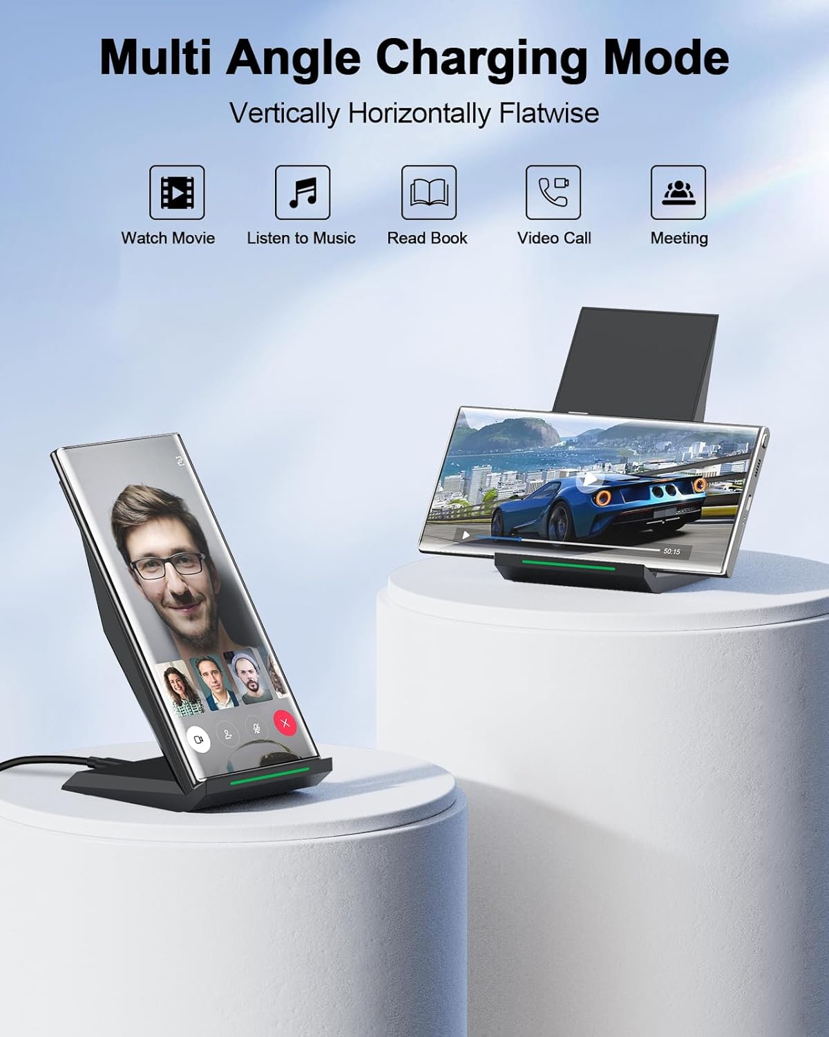 Fast Wireless Charger, [2 Pack] NANAMI Wireless Charging Stand Compatible with iPhone 17/17 Air/17 Pro/17 Pro Max/16/15/14/13, Desktop Nightstand Phone Charger Dock for Galaxy S26/S26+/S25/S24/S23/S22