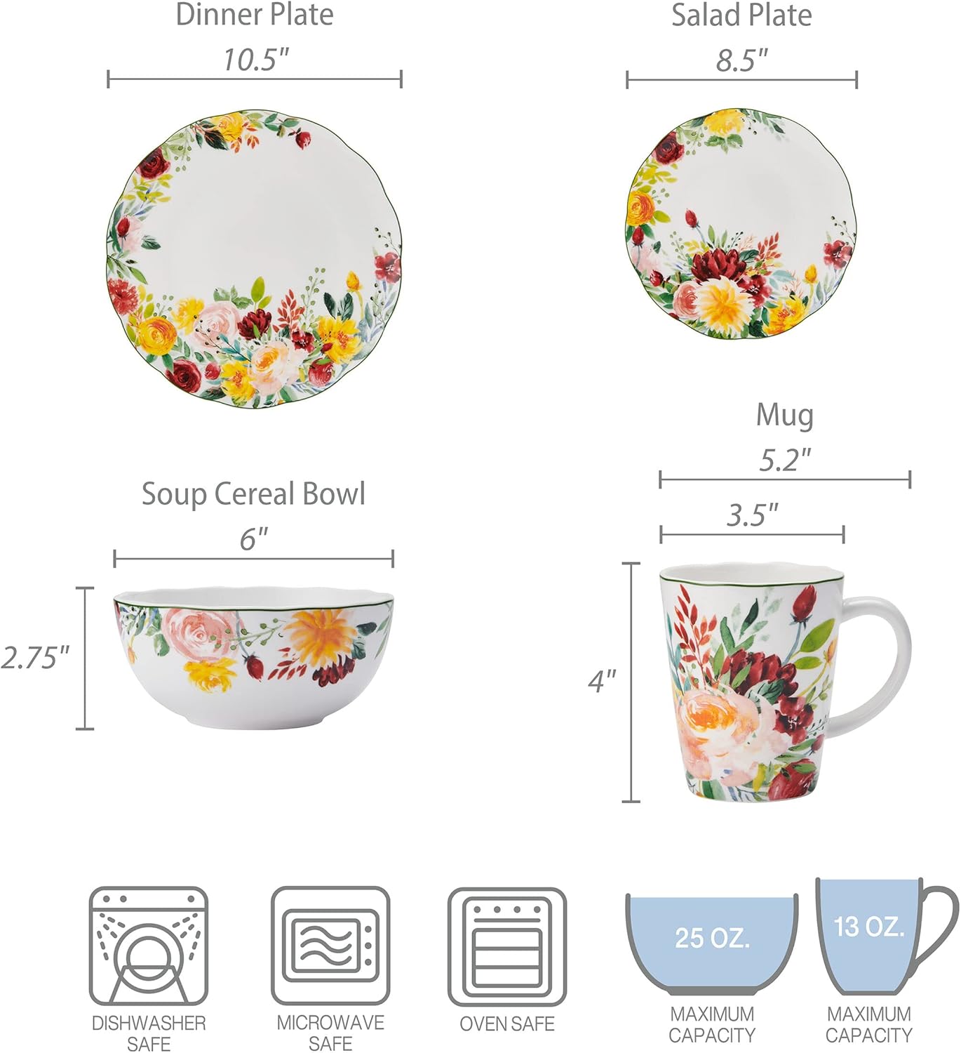 Mikasa Clara Bone China Lightweight Chip Resistant 16 Piece Dinnerware Set, Service For 4