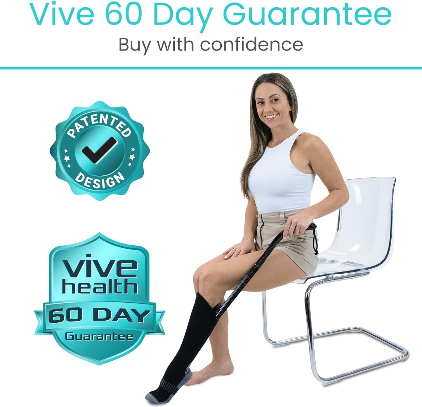 Vive Sock Remover Device for Seniors - Sock Aid and Shoe Horn for Compression Socks, Hosiery and Stockings - Sock Assist for Elderly, Men, Women - No Bending Daily Assistance Device